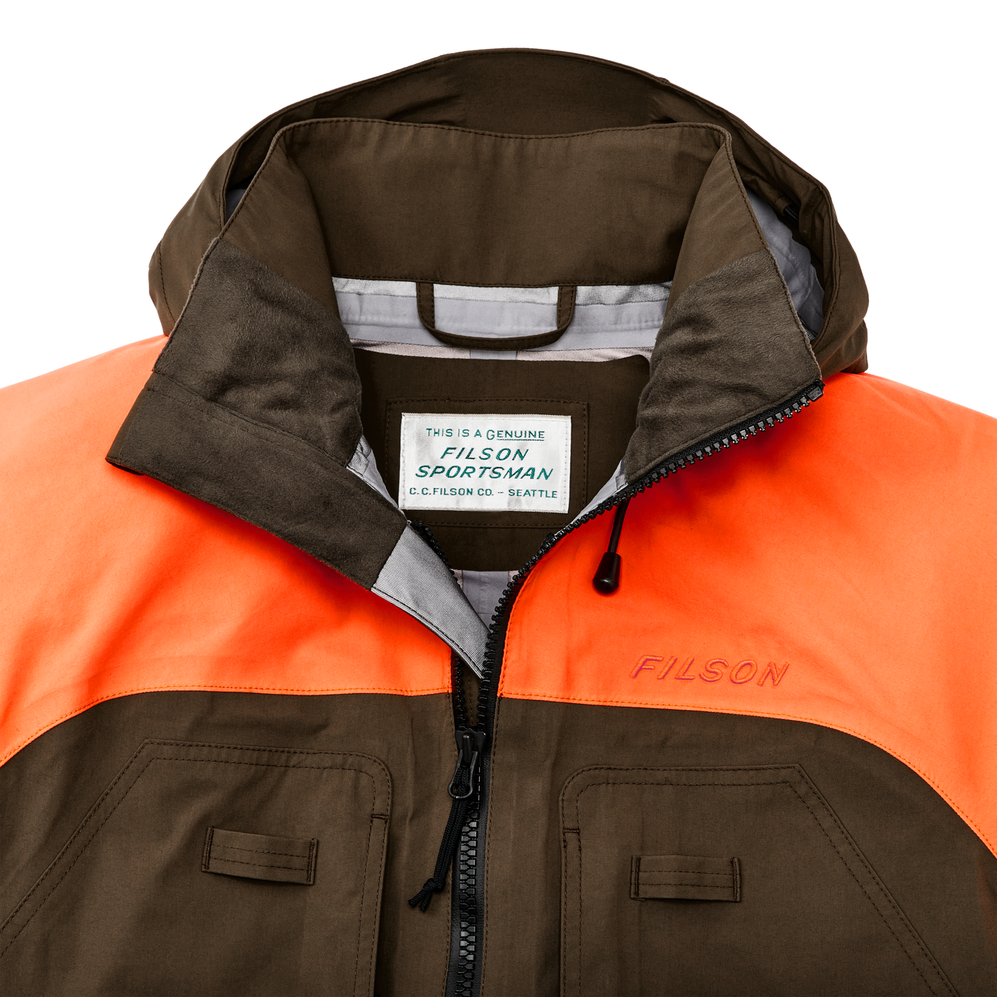 Alternate view of the Filson 3-layer Field Jacket - Dark Tan / Blaze Orange