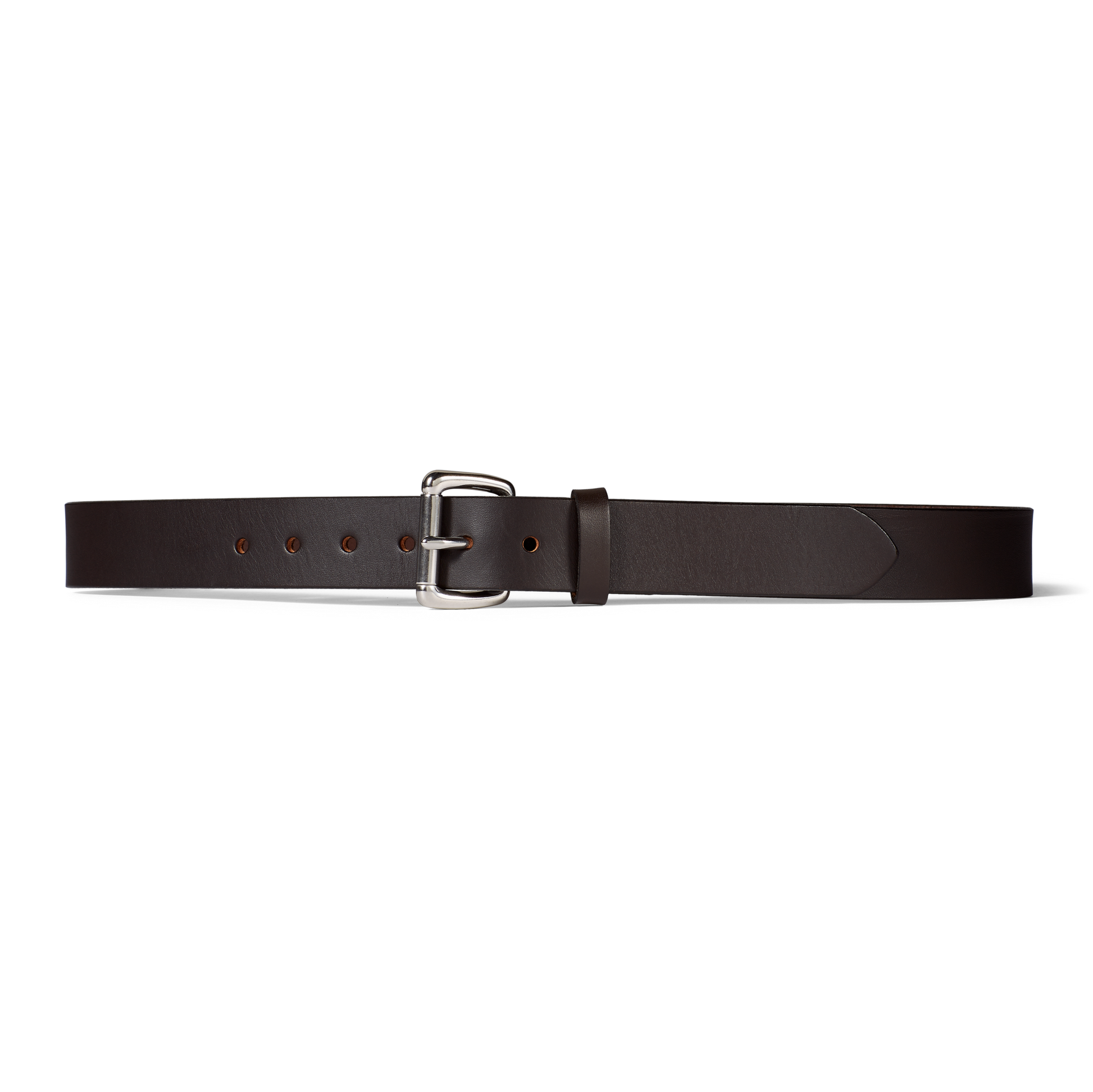 Front-facing image of the Filson 1 1/4" Bridle Leather Belt - Brown Leather/stainless Steel