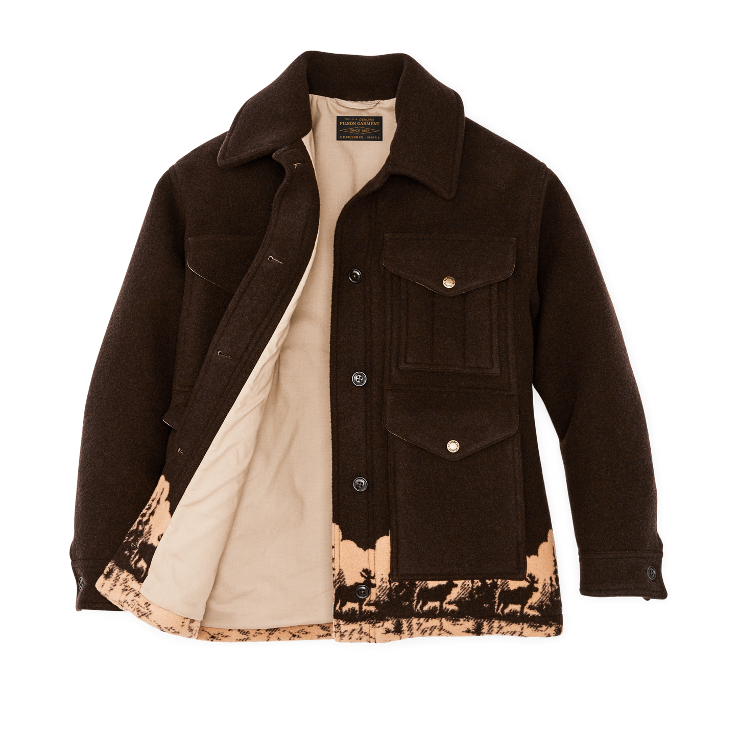 Alternate view of the Filson Women's Jacquard Wool Cruiser Jacket - Brown / Khaki Moose