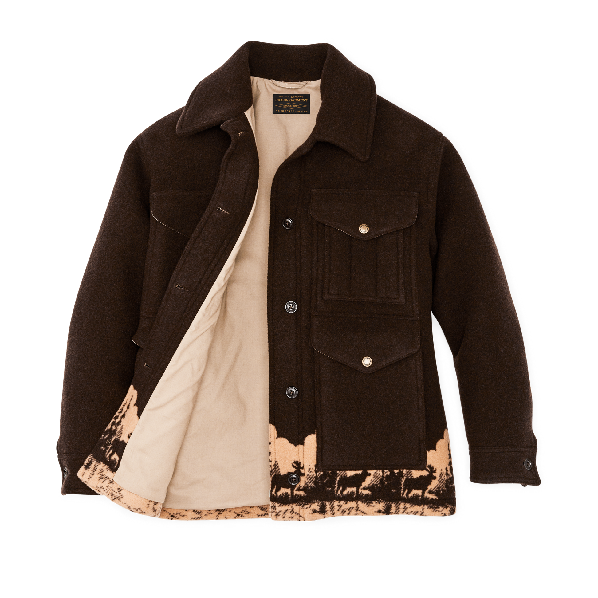 Alternate view of the Filson Women's Jacquard Wool Cruiser Jacket - Brown / Khaki Moose