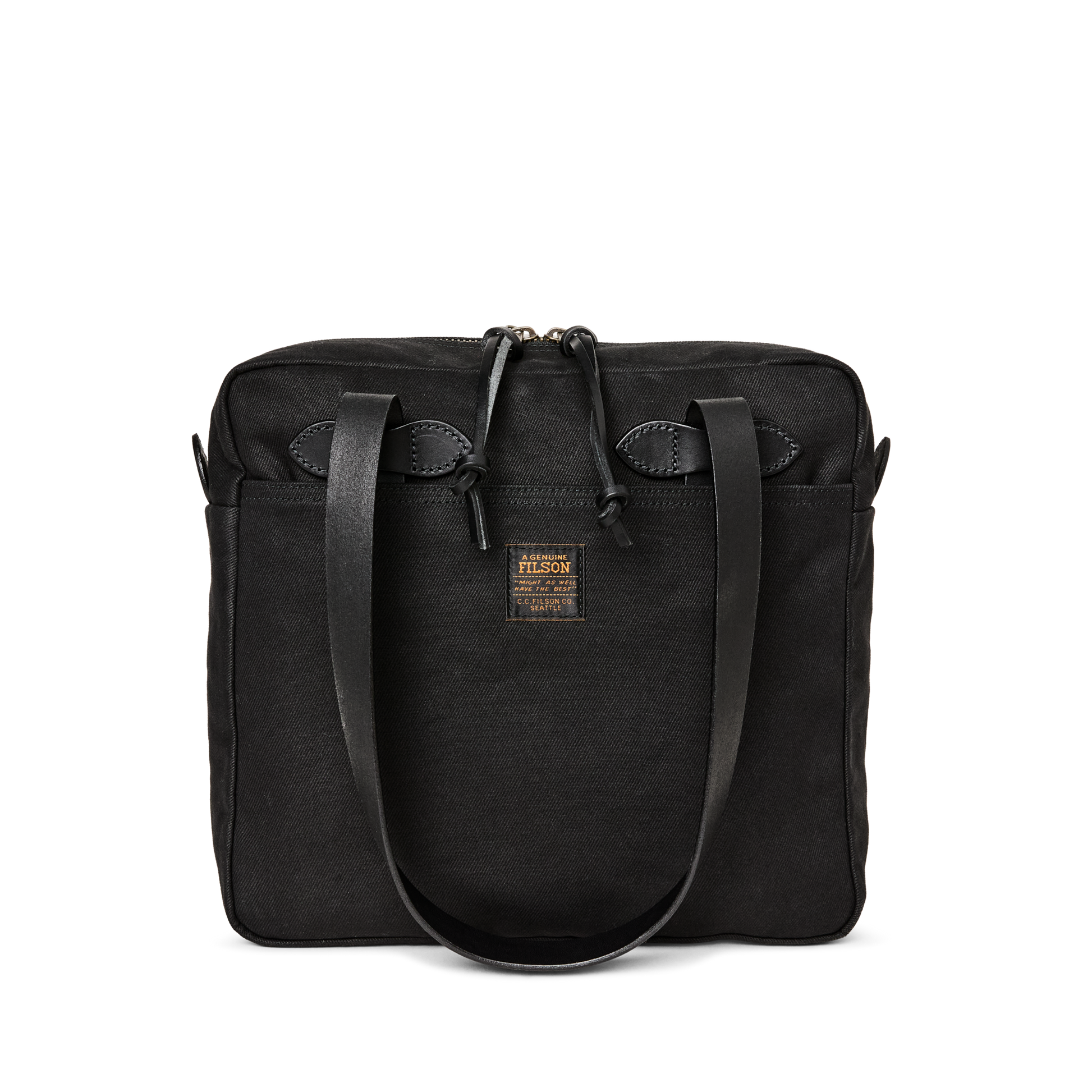 Front-facing image of the Filson Rugged Twill Small Zipper Tote Bag - Black