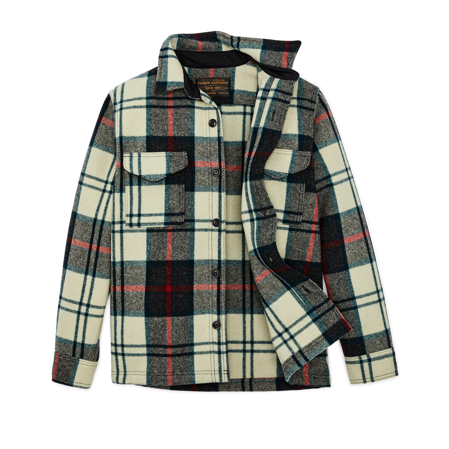 Alternate view of the Filson Mackinaw Wool Jac-shirt - Cream / Multi Plaid