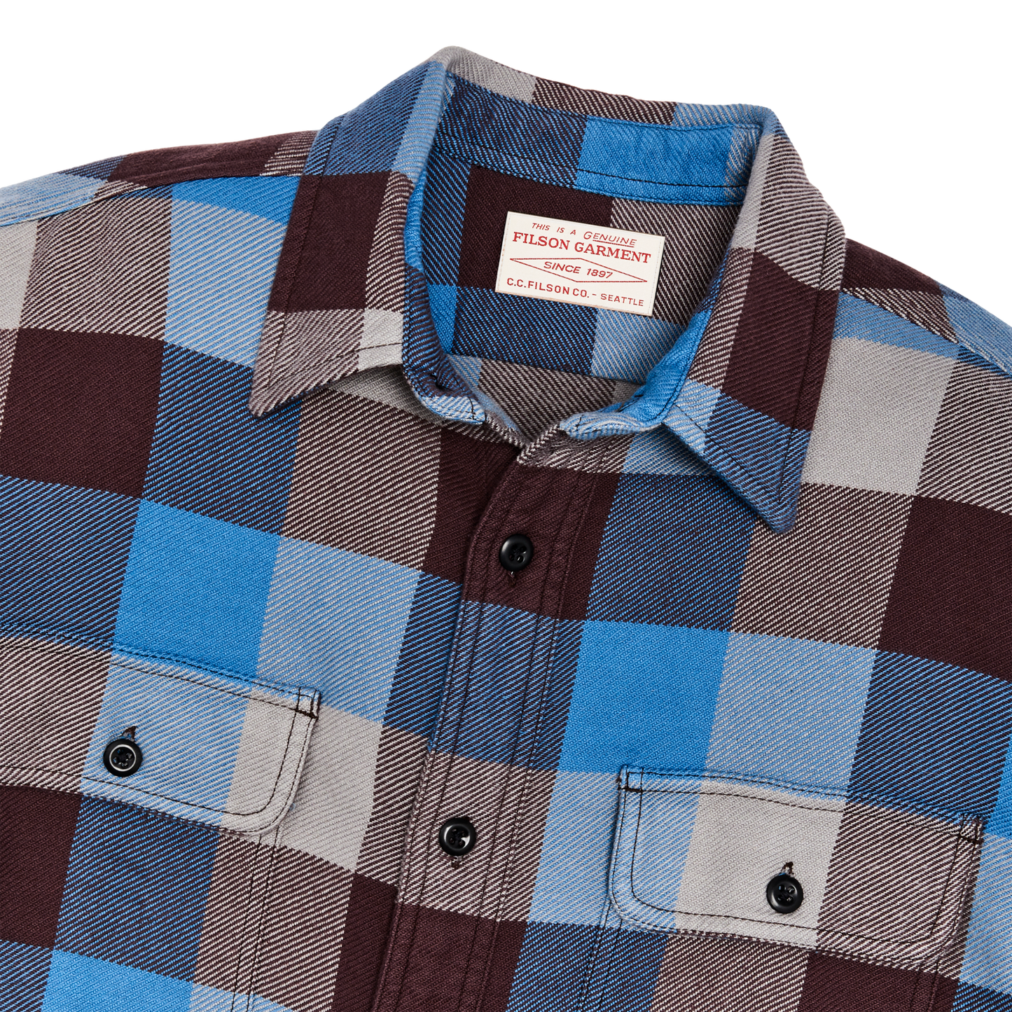 Alternate view of the Filson Vintage Flannel Work Shirt - Blue / Maroon / Gray Check