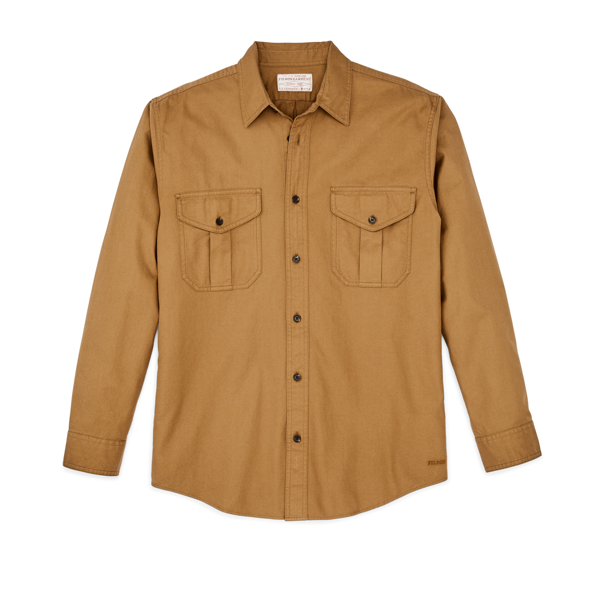 Front-facing image of the Filson Lightweight Alaskan Guide Shirt - Golden Tan