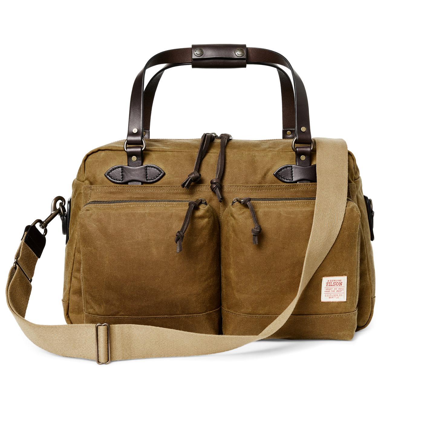 Front-facing image of the Filson 48 Hour Tin Cloth Duffle Bag - Dark Tan