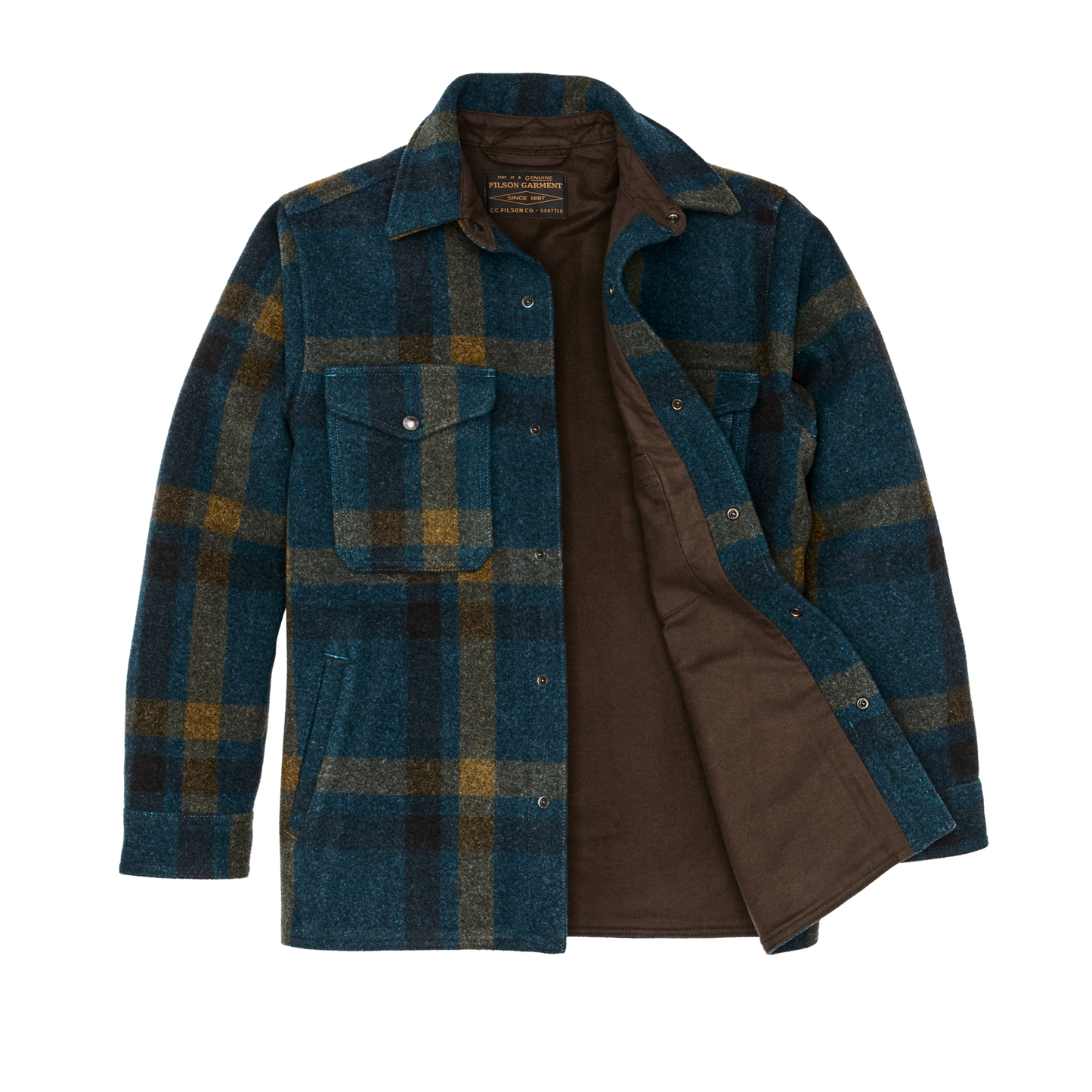 Alternate view of the Filson Lined Mackinaw Wool Jac-shirt - Teal / Ochre Plaid