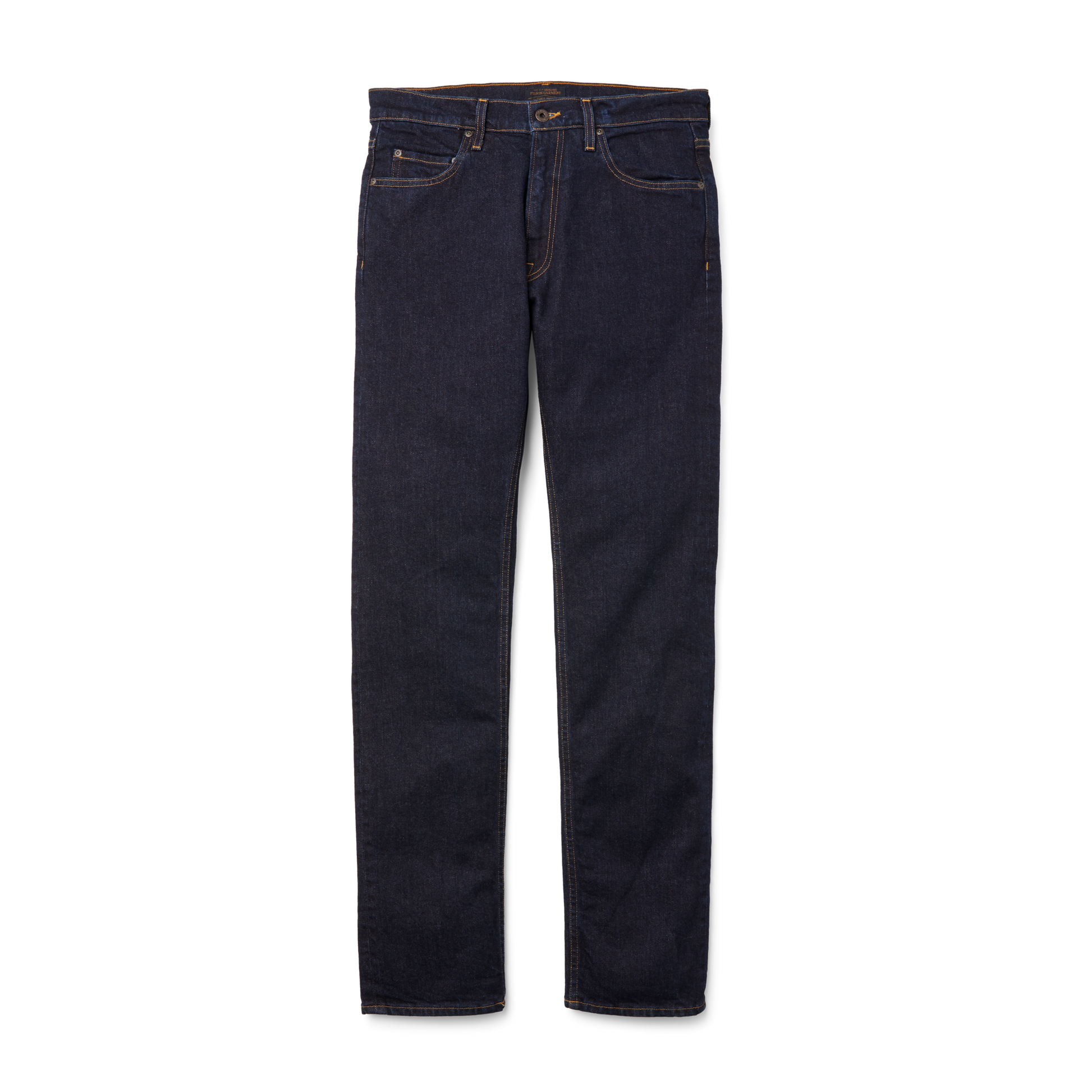 Front-facing image of the Filson Muleskinner Jeans - Rinse Indigo