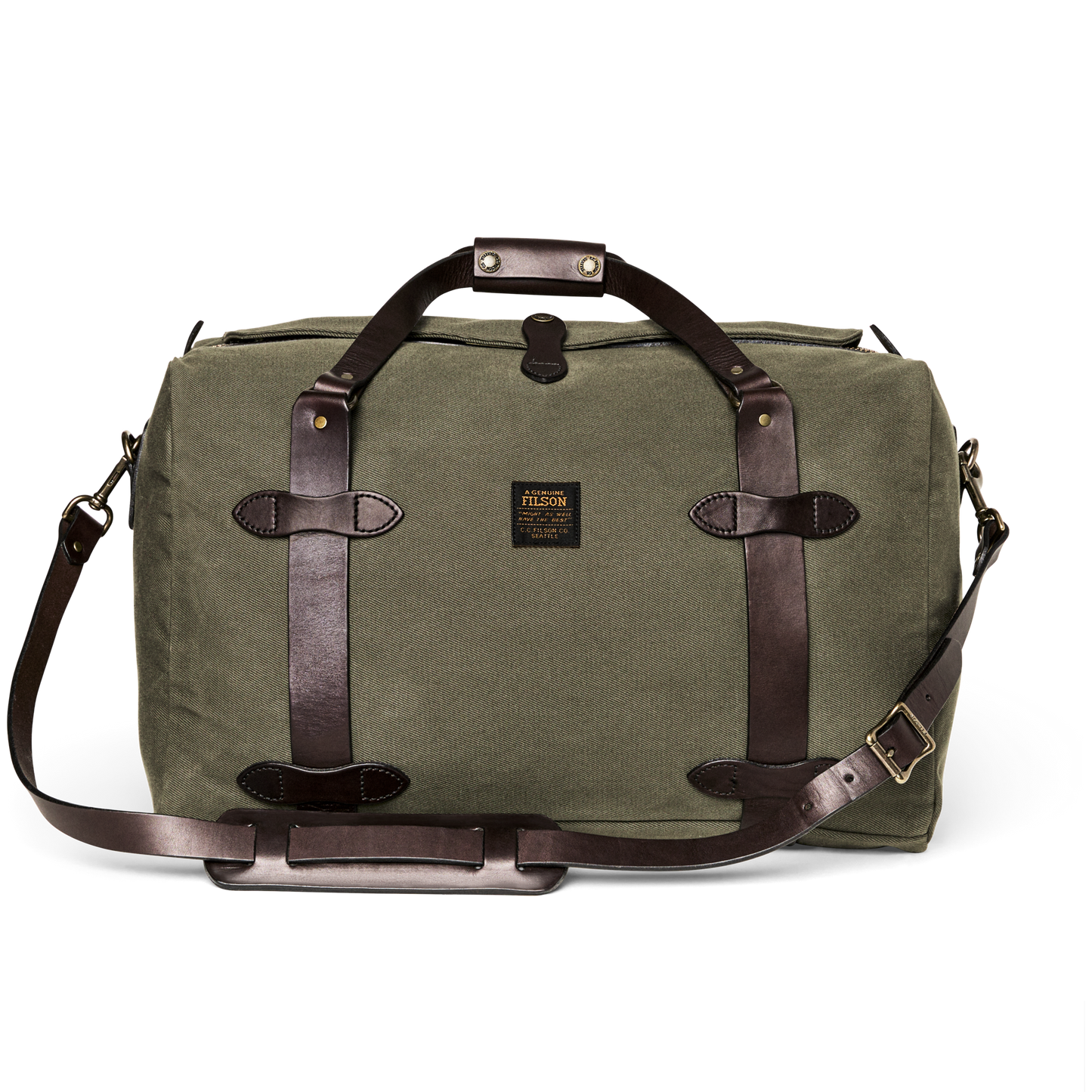 Front-facing image of the Filson Medium Rugged Twill Duffle Bag - Otter Green