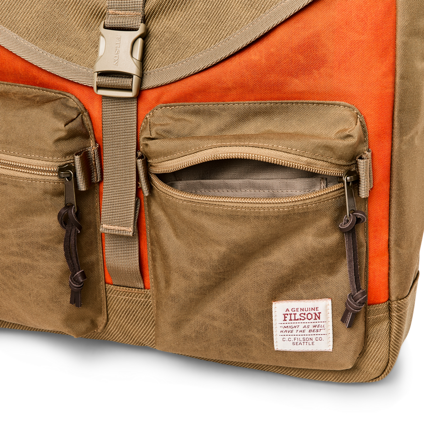 Alternate view of the Filson Surveyor Messenger Bag - Dark Tan / Flame