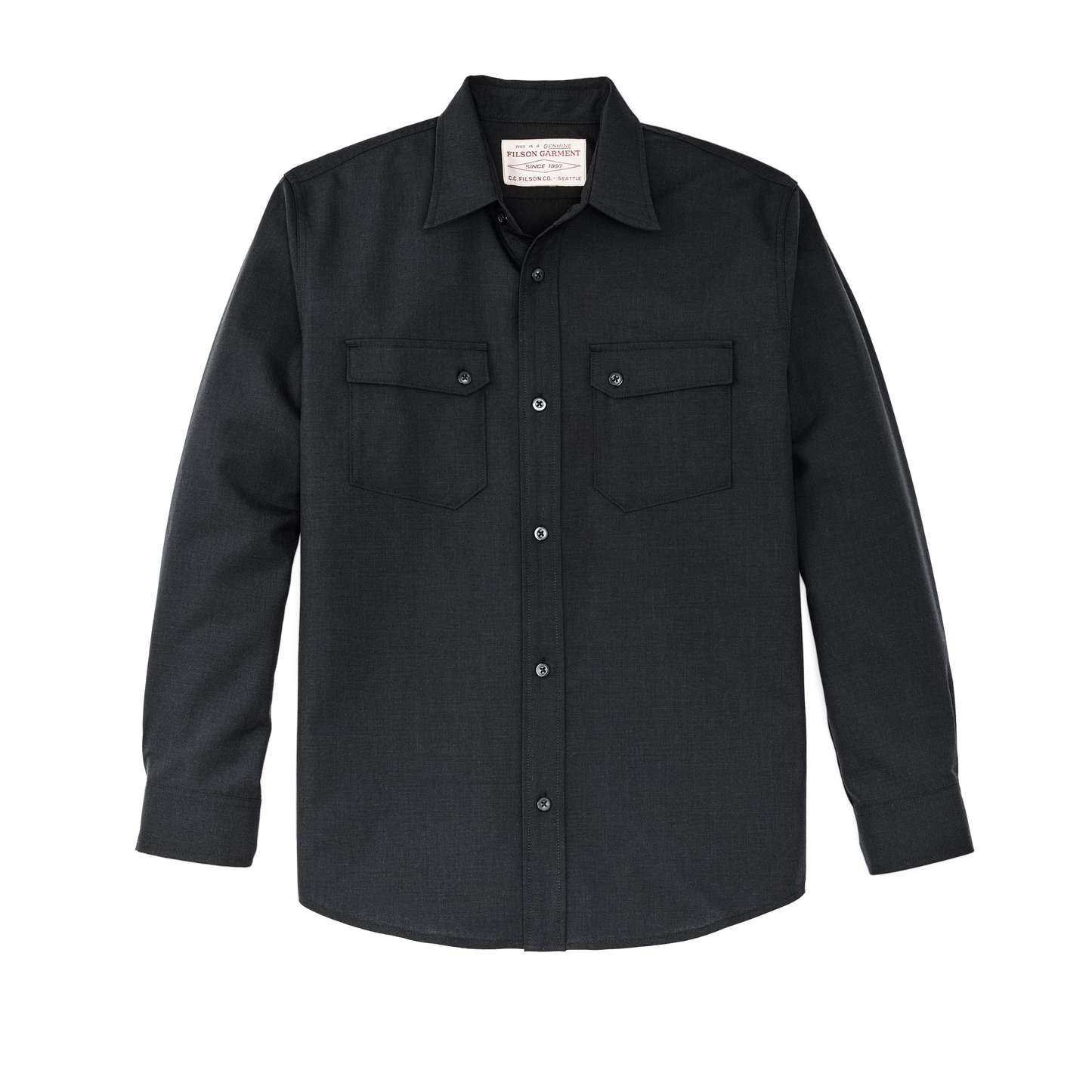 Front-facing image of the Filson Worsted Wool Guide Shirt - Blue Graphite