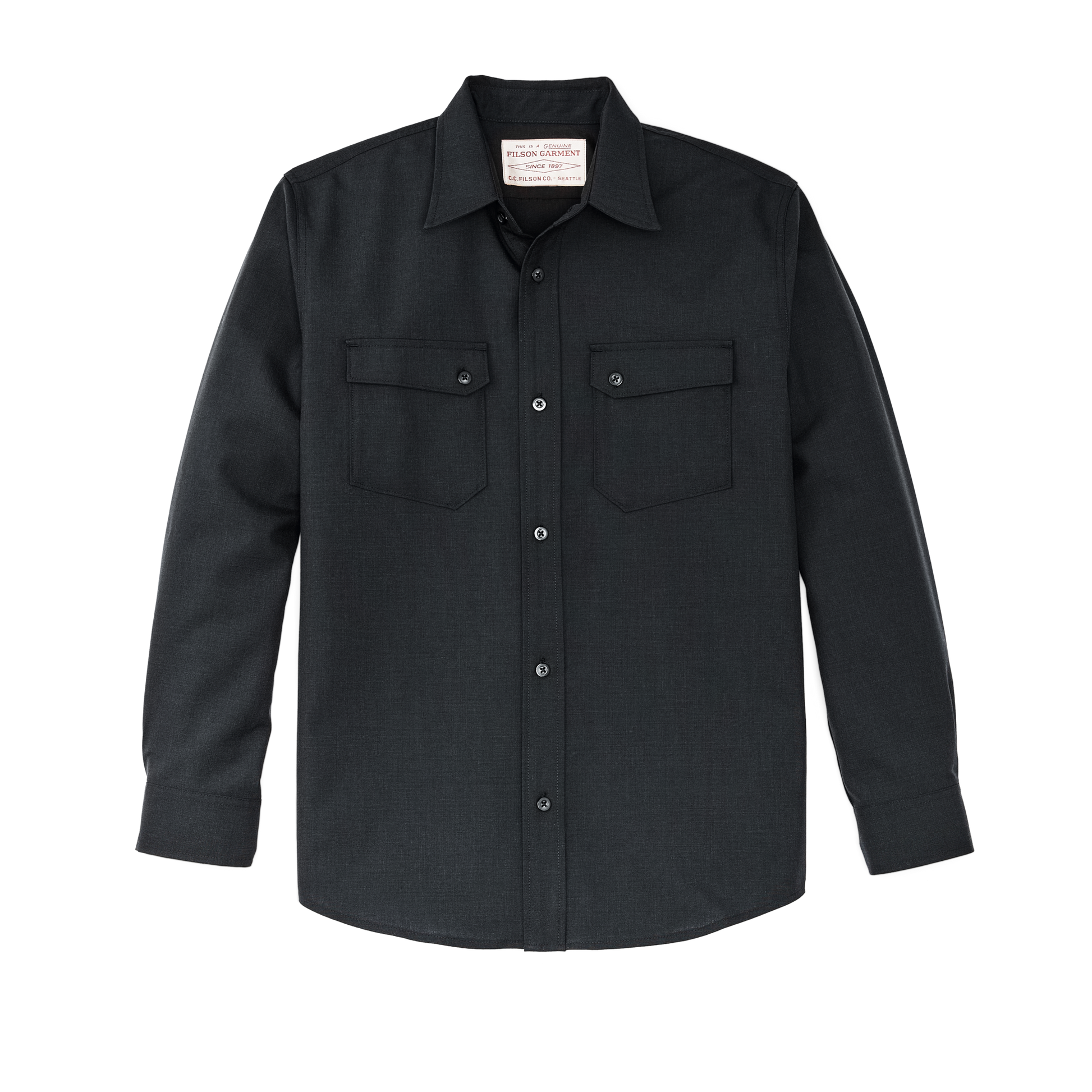 Front-facing image of the Filson Worsted Wool Guide Shirt - Blue Graphite