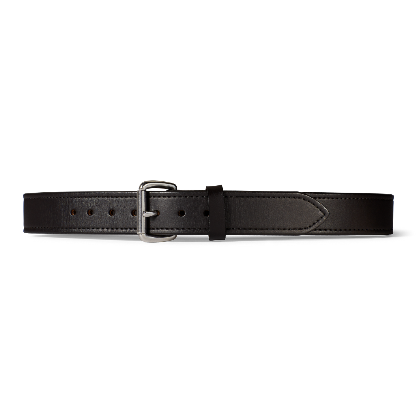 Front-facing image of the Filson 1 1/2" Bridle Leather Double Belt - Brown Leather/stainless Steel