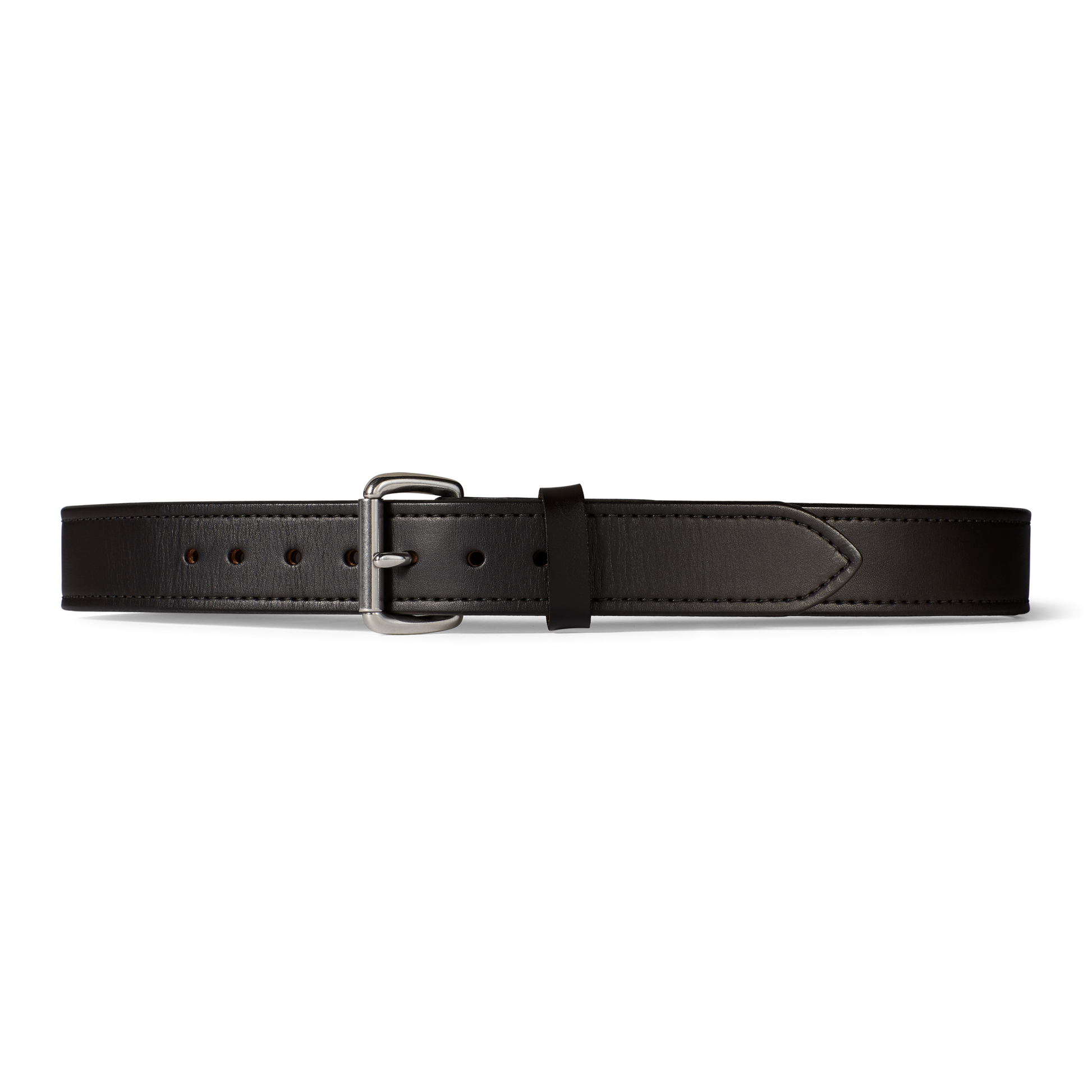 Front-facing image of the Filson 1 1/2" Bridle Leather Double Belt - Brown Leather/stainless Steel