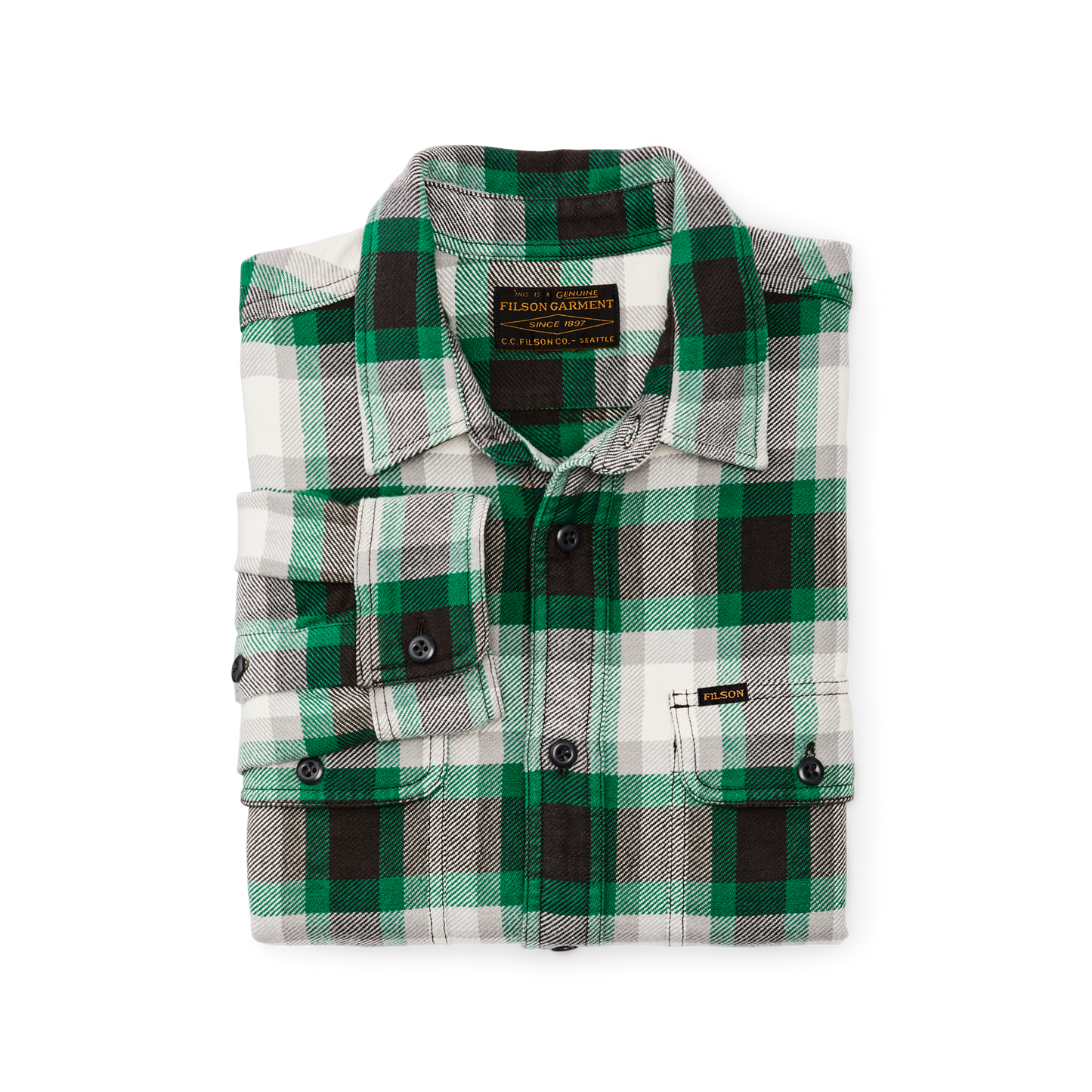 Alternate view of the Filson Vintage Flannel Work Shirt - Green / Gray / Multi Plaid