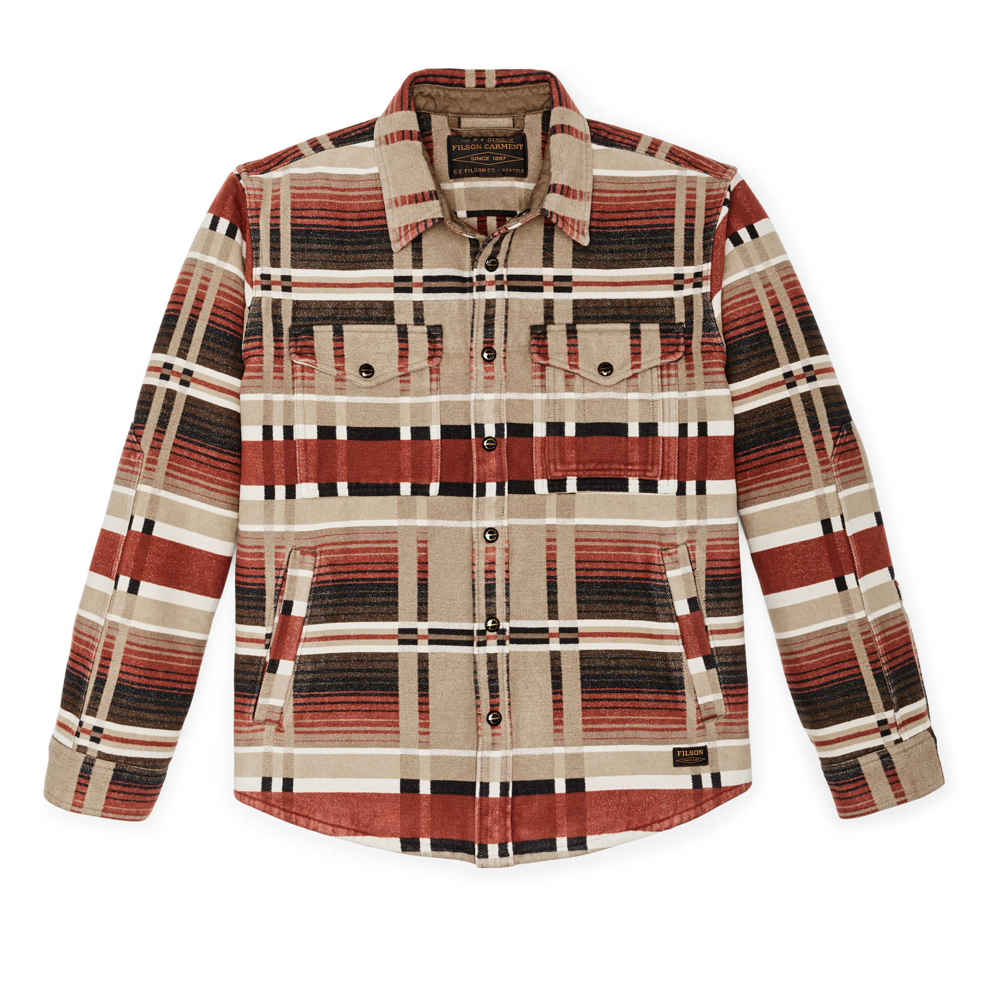 Front-facing image of the Filson Beartooth Jac-shirt - Bloodstone / Tan Ombre