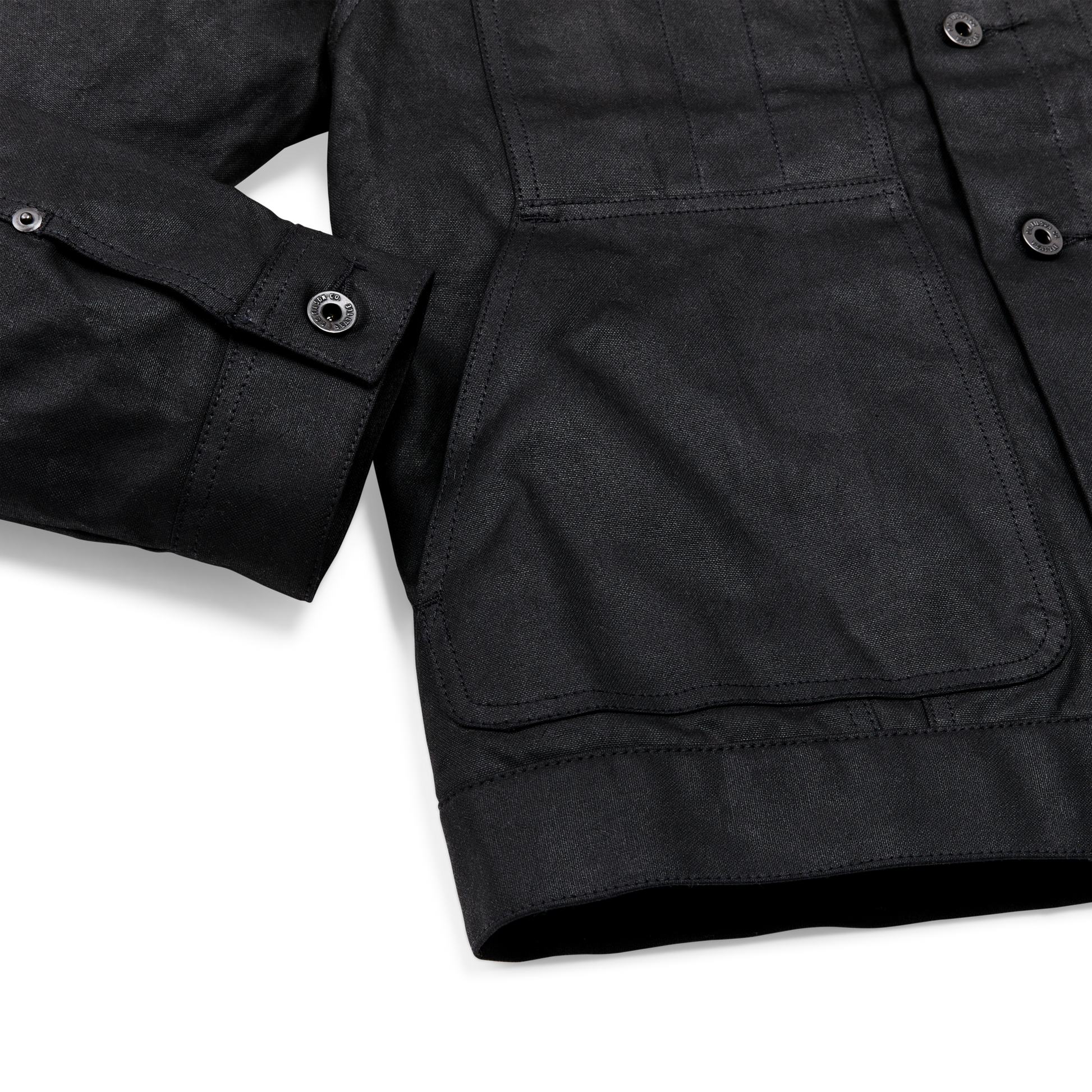 Alternate view of the Filson Tin Cloth Short Lined Cruiser Jacket - Black|Hand, slotted-utility and flapped chest pockets