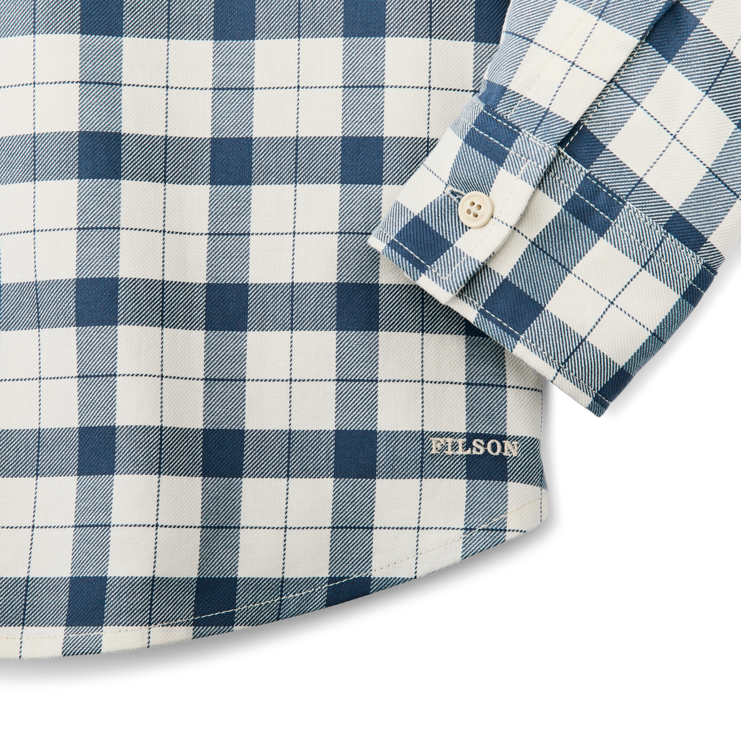 Alternate view of the Filson Women's Light Weight Alaskan Guide Shirt - Light Tan / Flag Blue Plaid