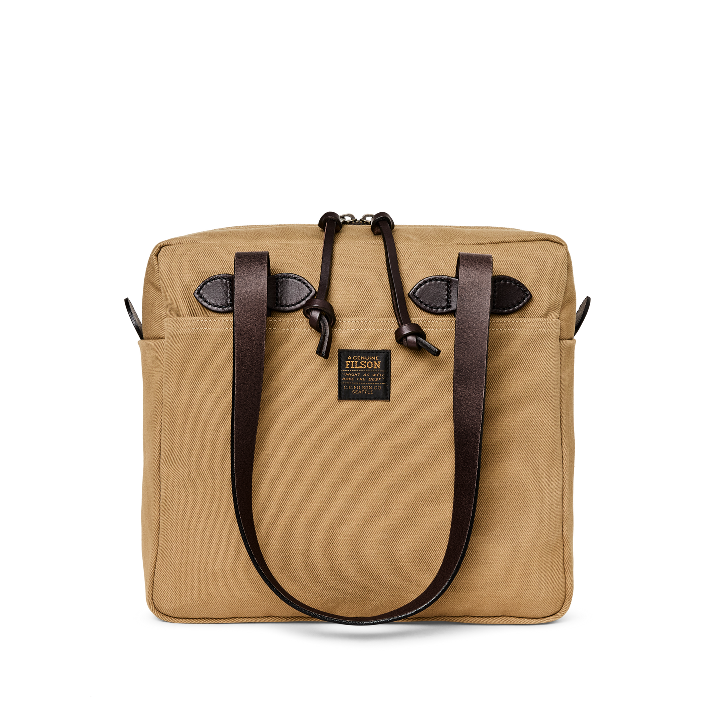 Front-facing image of the Filson Rugged Twill Small Zipper Tote Bag - Tan