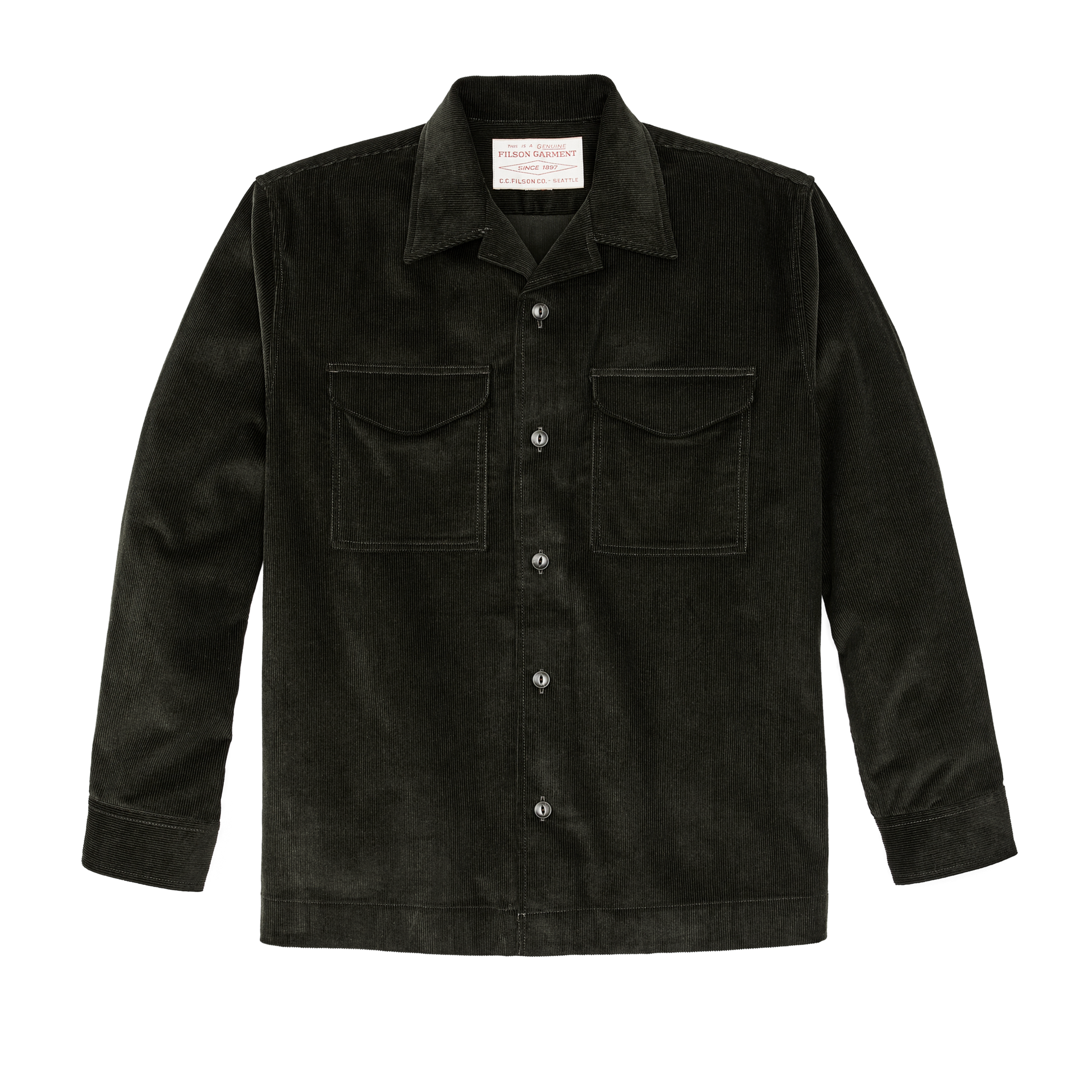 Front-facing image of the Filson Corduroy Camp Shirt - Dark Green