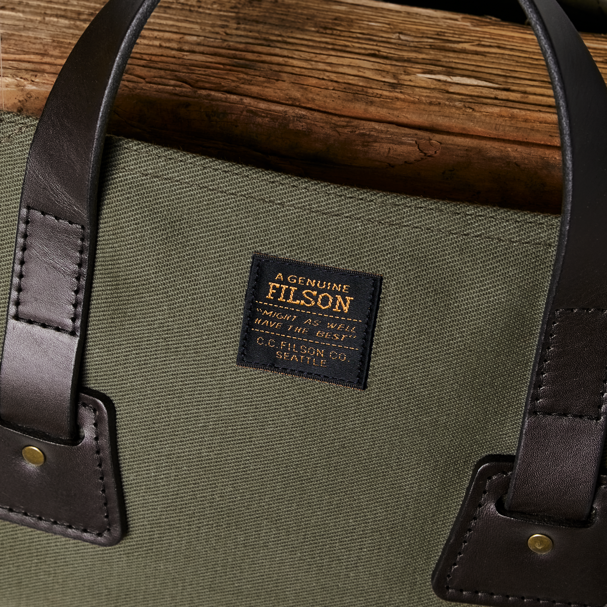 Alternate view of the Filson Log Carrier - Otter Green