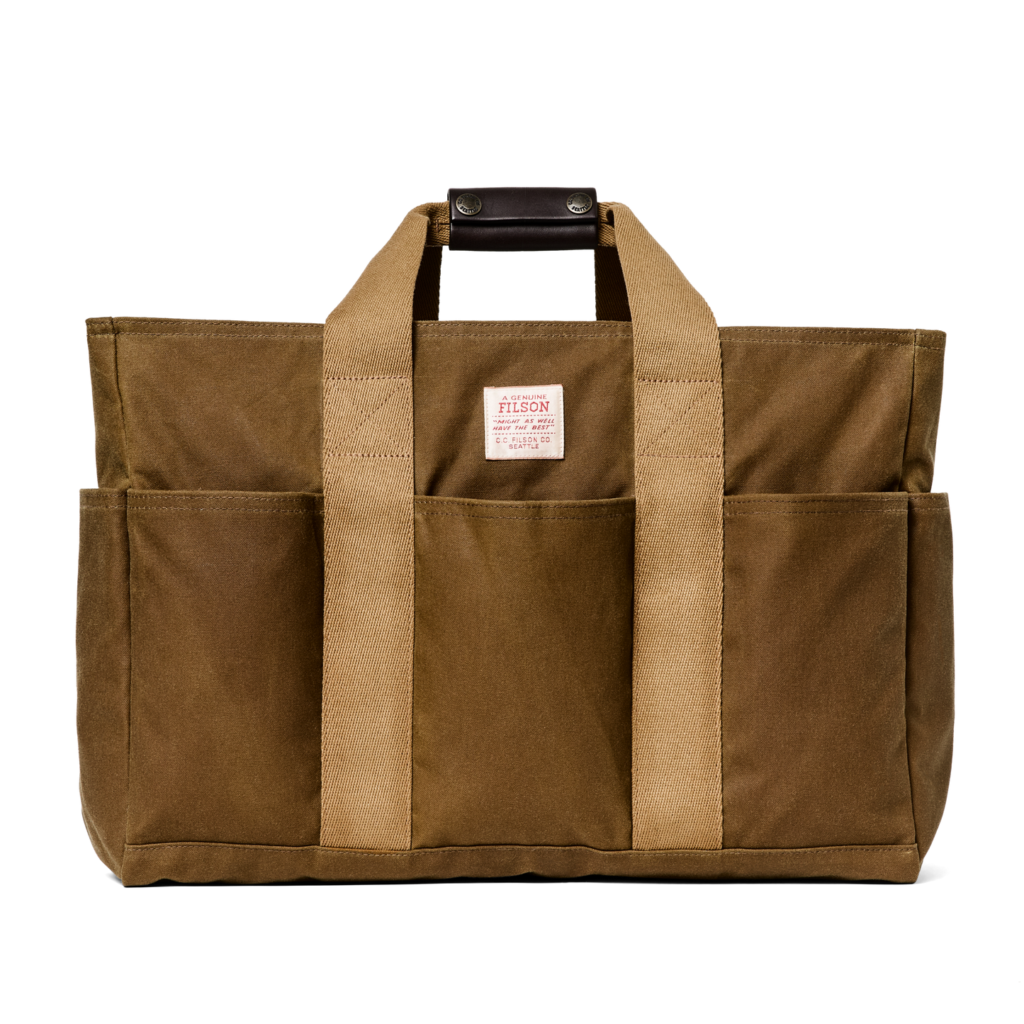 Front-facing image of the Filson Tin Cloth Open Supply Tote - Dark Tan