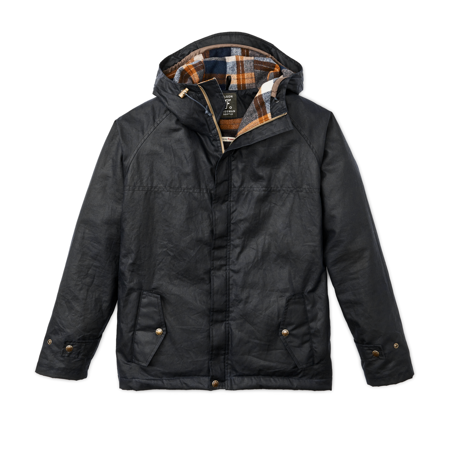 Front-facing image of the Filson Filson X Freeman Wool Lined Raincoat - Navy / Bronze