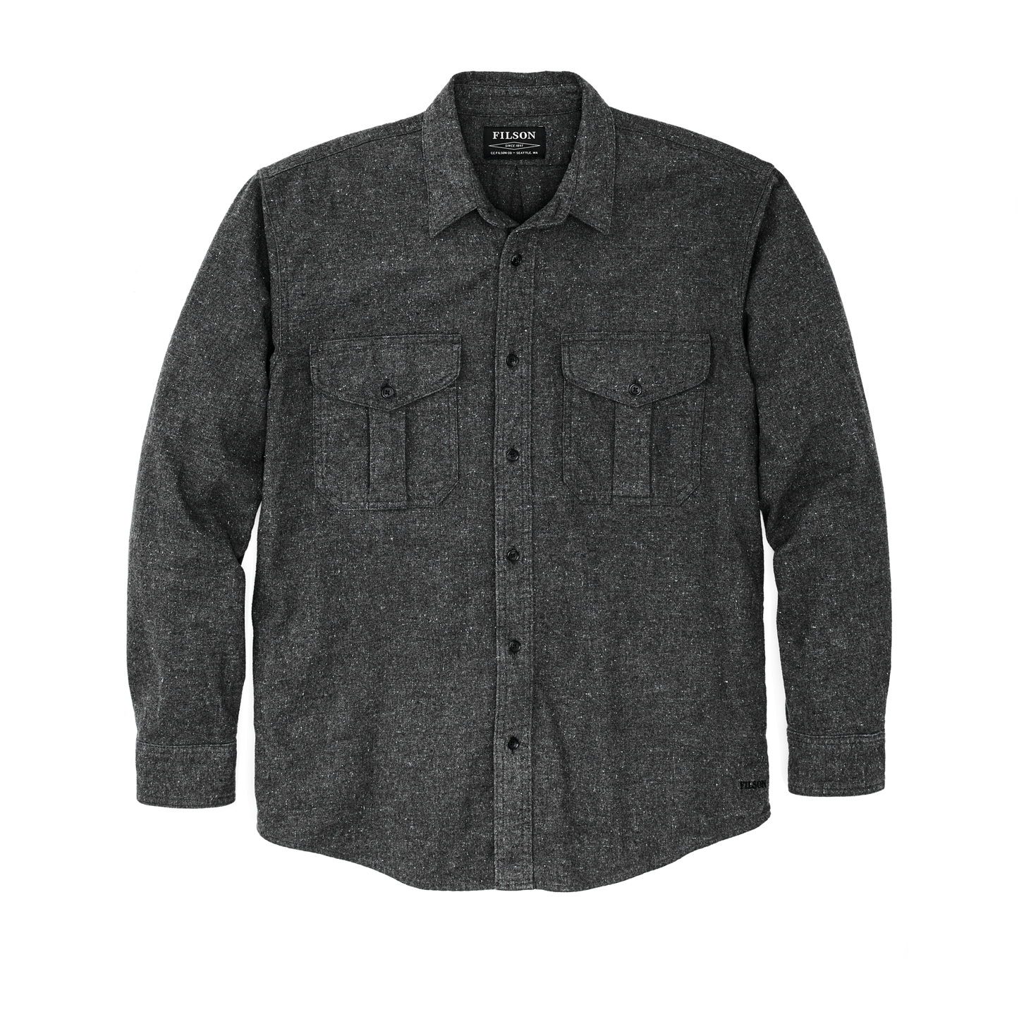 Front-facing image of the Filson Alaskan Guide Shirt - Dark Heather Gray