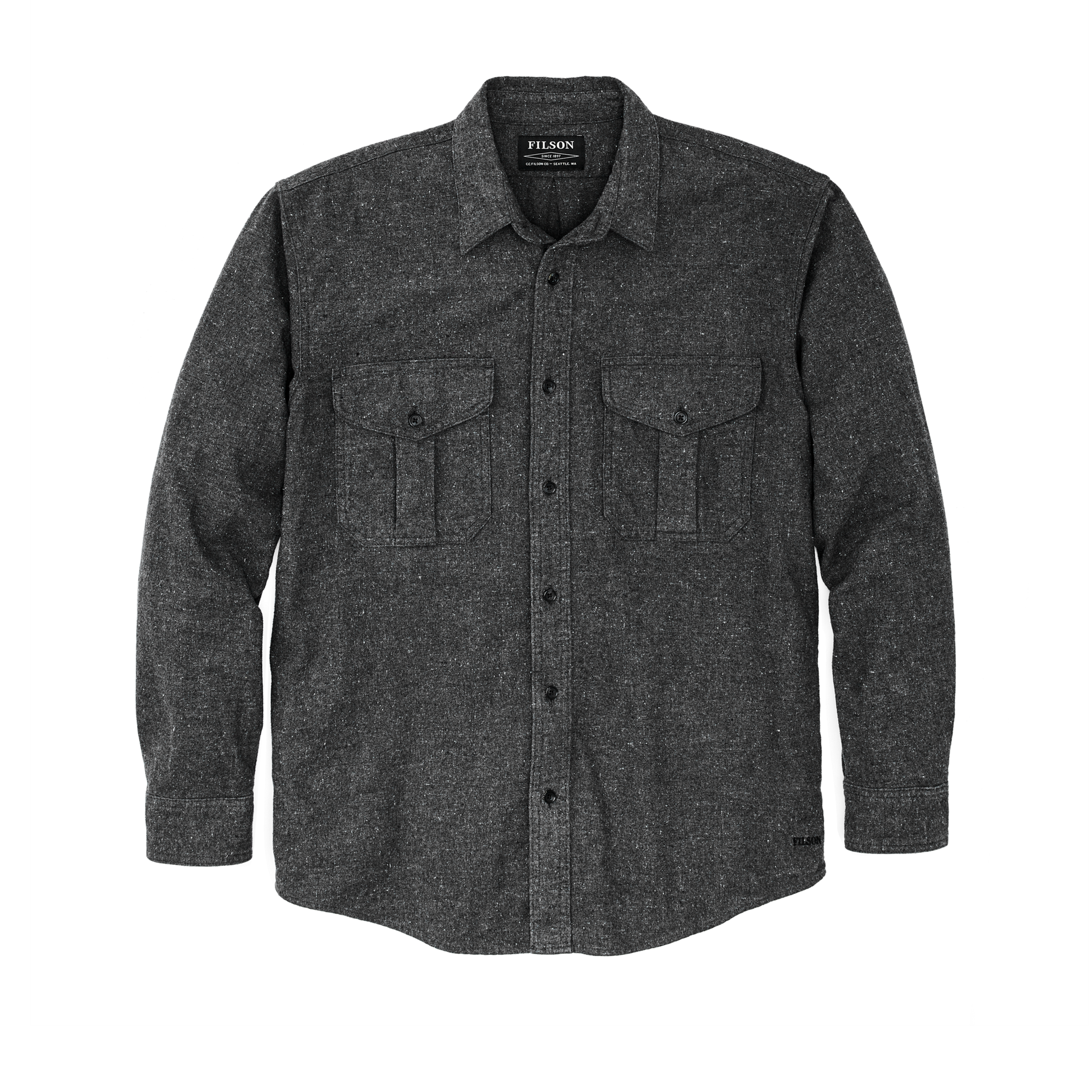 Front-facing image of the Filson Alaskan Guide Shirt - Dark Heather Gray