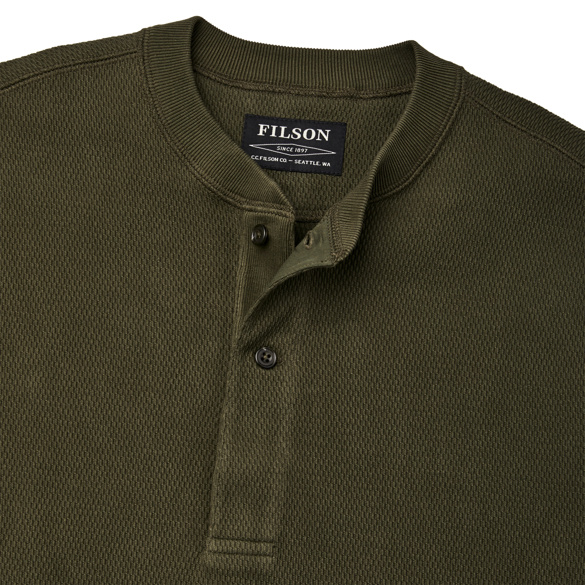 Alternate view of the Filson Waffle Knit Henley - Mossy Rock