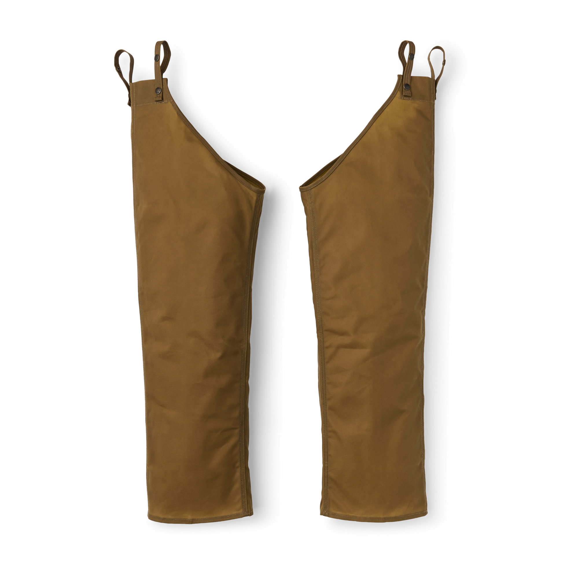 Front-facing image of the Filson Single Tin Cloth Chaps - Husky Fit - Dark Tan