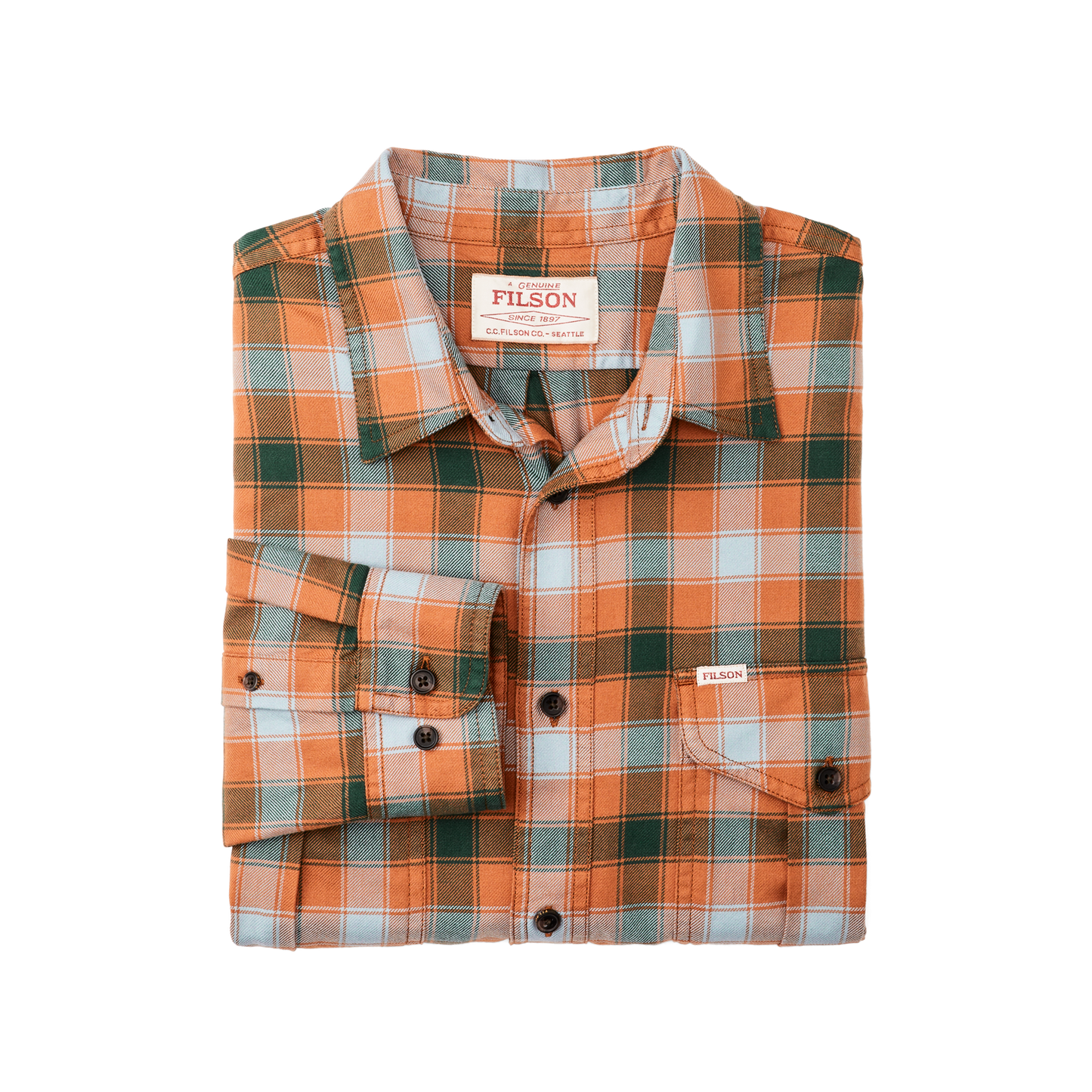 Alternate view of the Filson Lightweight Alaskan Guide Shirt - Clay / Blue / Multi Plaid