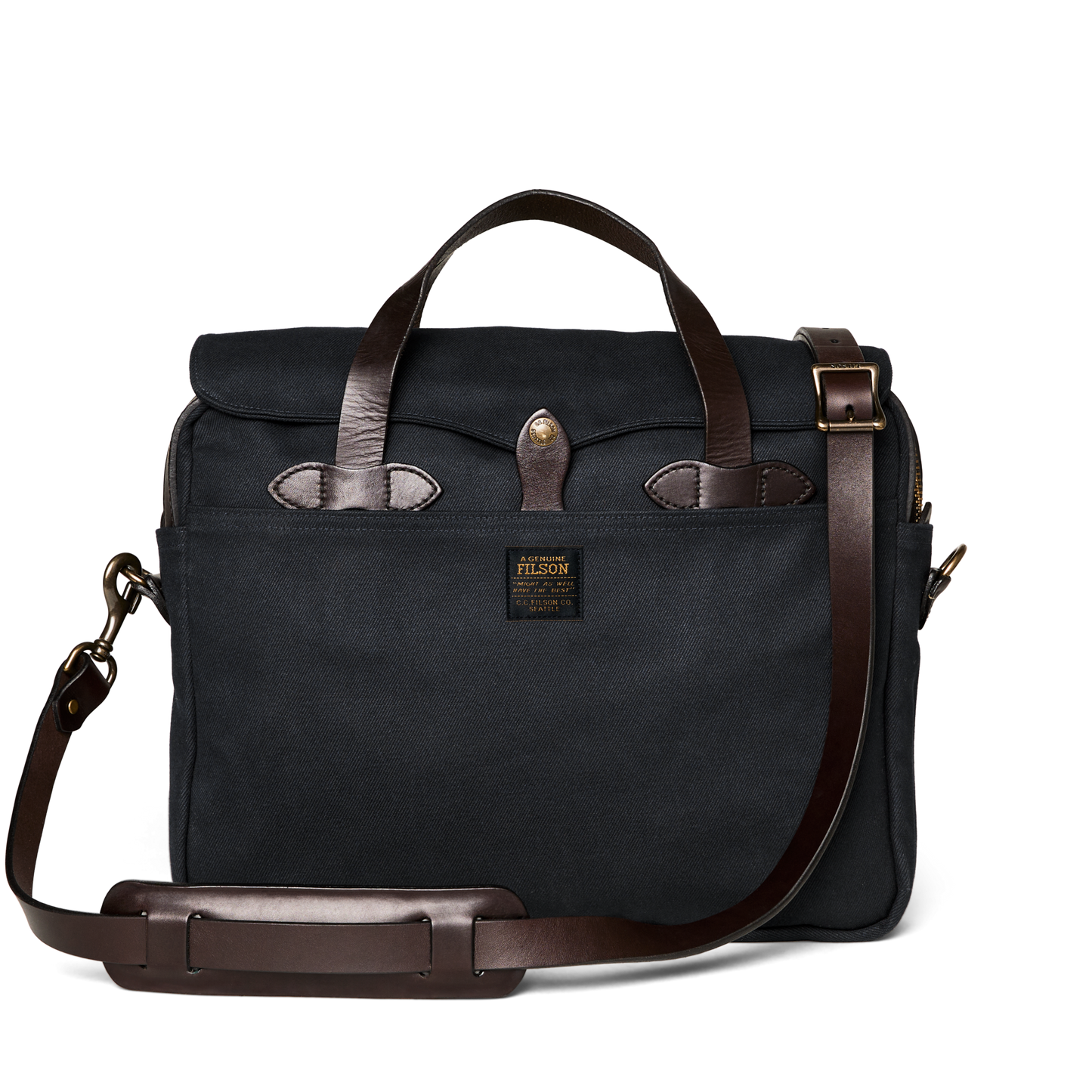 Front-facing image of the Filson Rugged Twill Original Briefcase - Navy