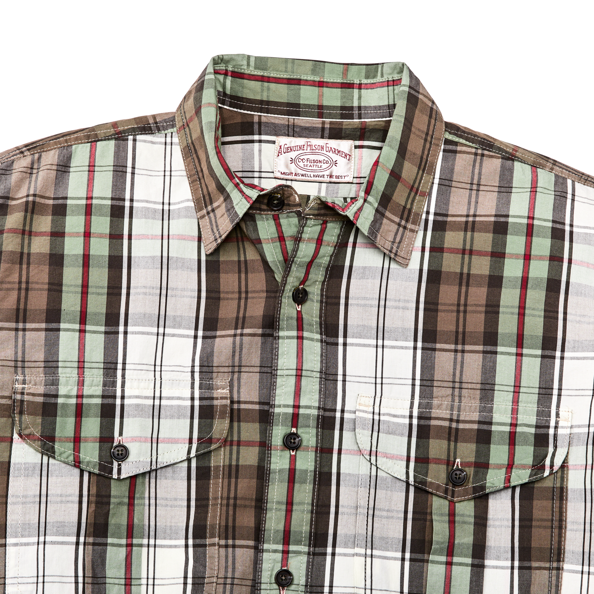 Alternate view of the Filson Filson's Washed Feather Cloth Shirt - Sage / Olive Plaid