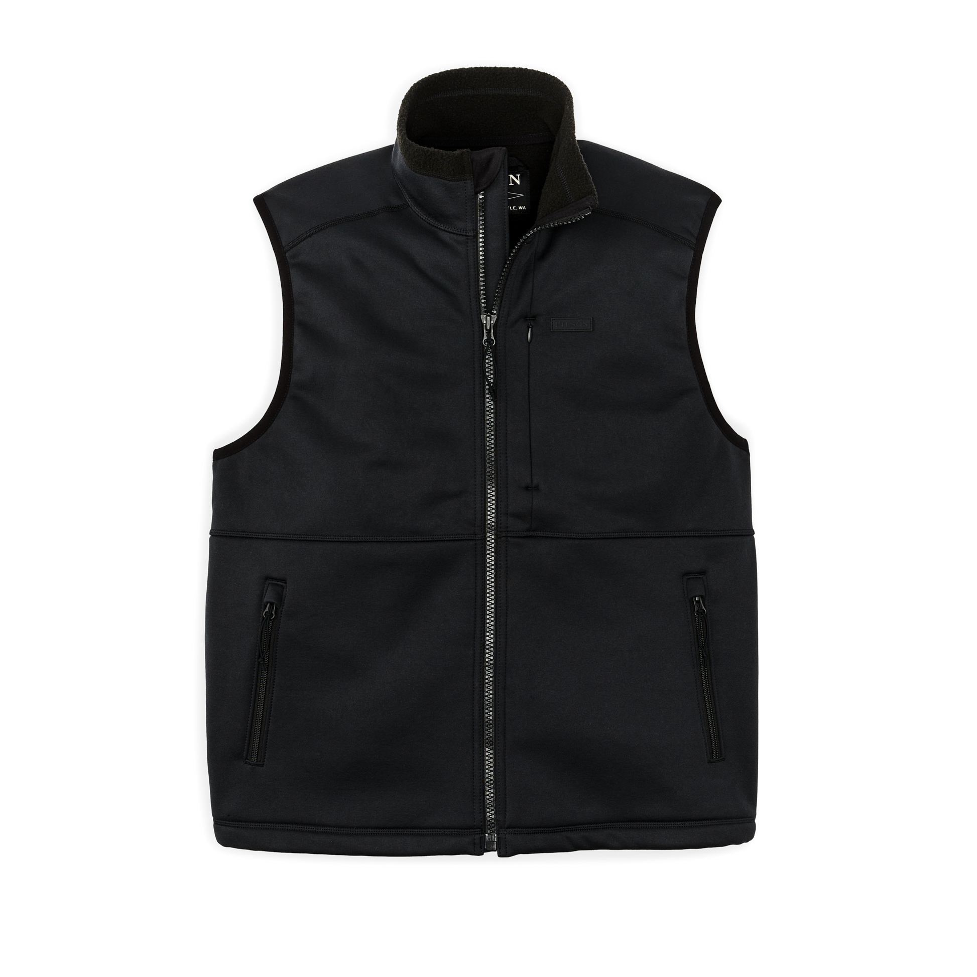 Front-facing image of the Filson Granite Spire Fleece Vest - Black