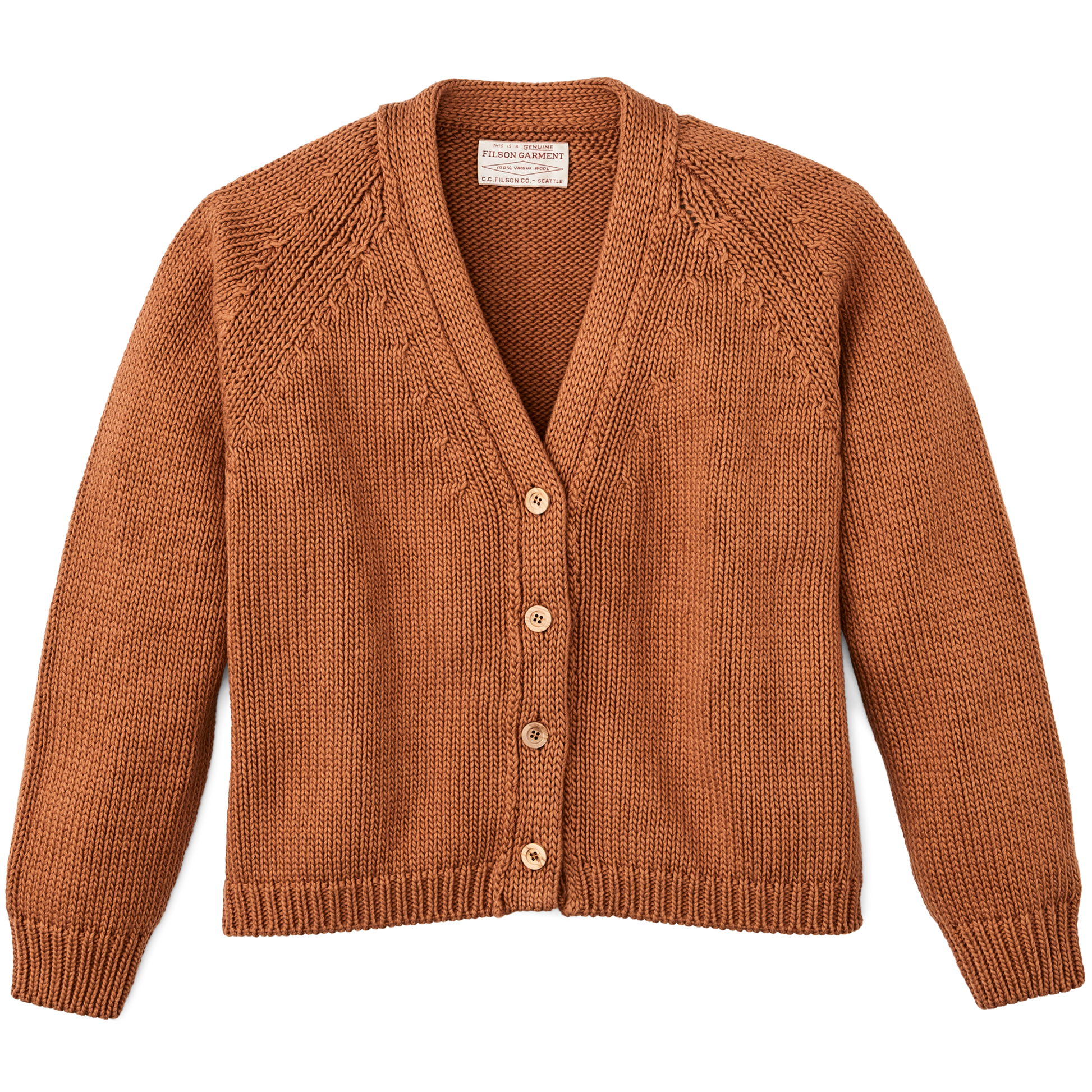 Front-facing image of the Filson Women's Rustic Cotton Cardigan - Chestnut