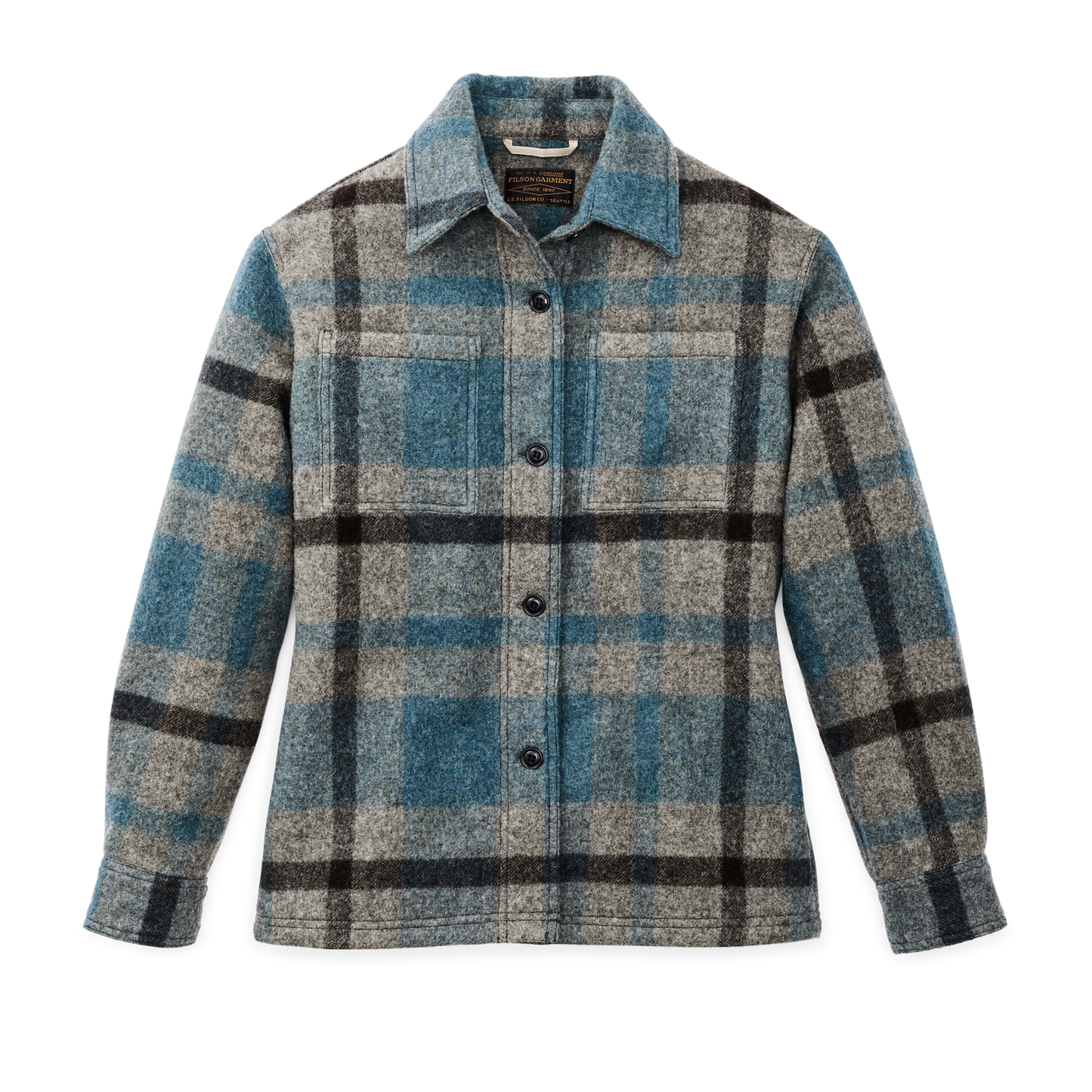 Front-facing image of the Filson Women's Wool Overshirt - Ballard Plaid