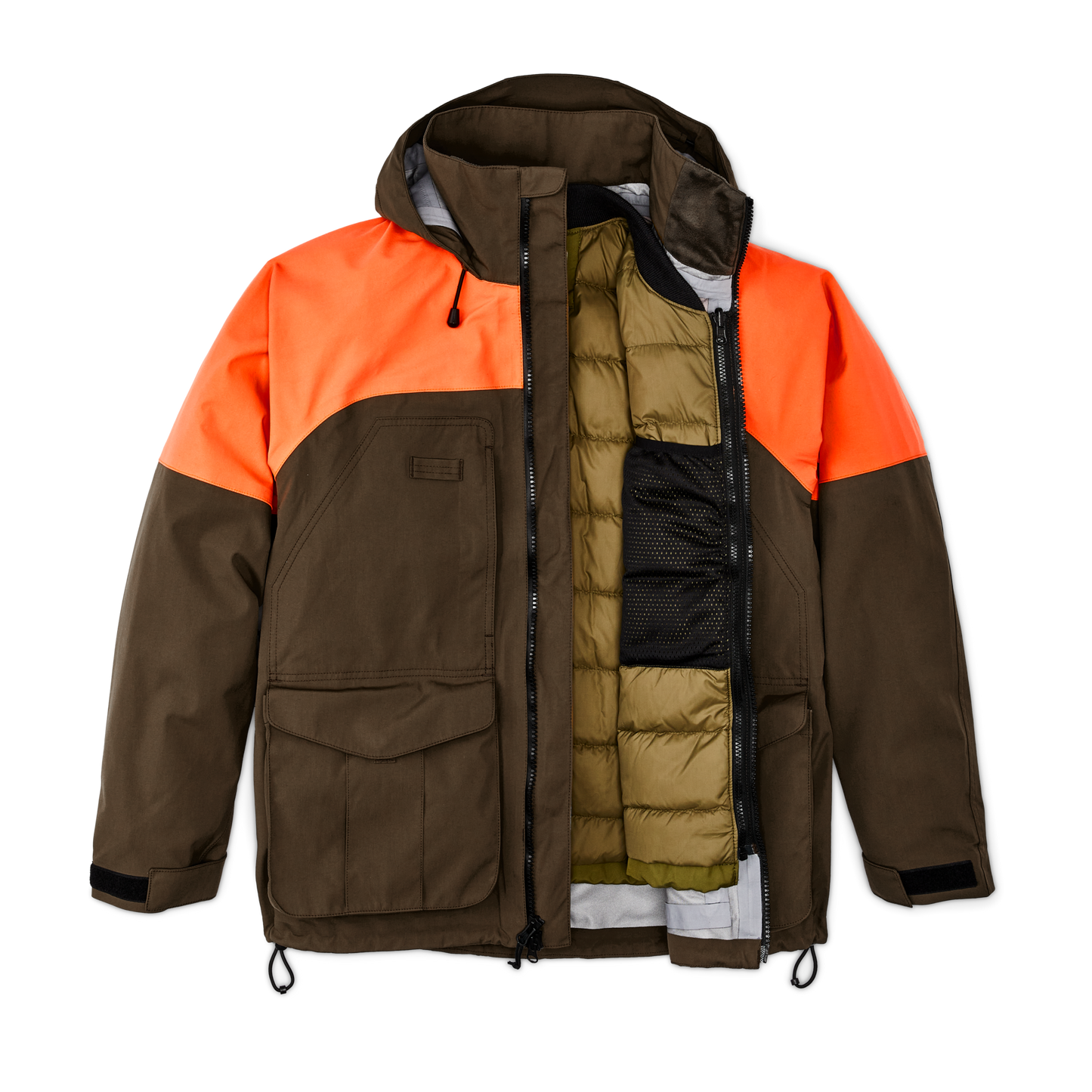 Alternate view of the Filson 3-layer Field Jacket - Dark Tan / Blaze Orange|Accepts Filson liners, sold separately.