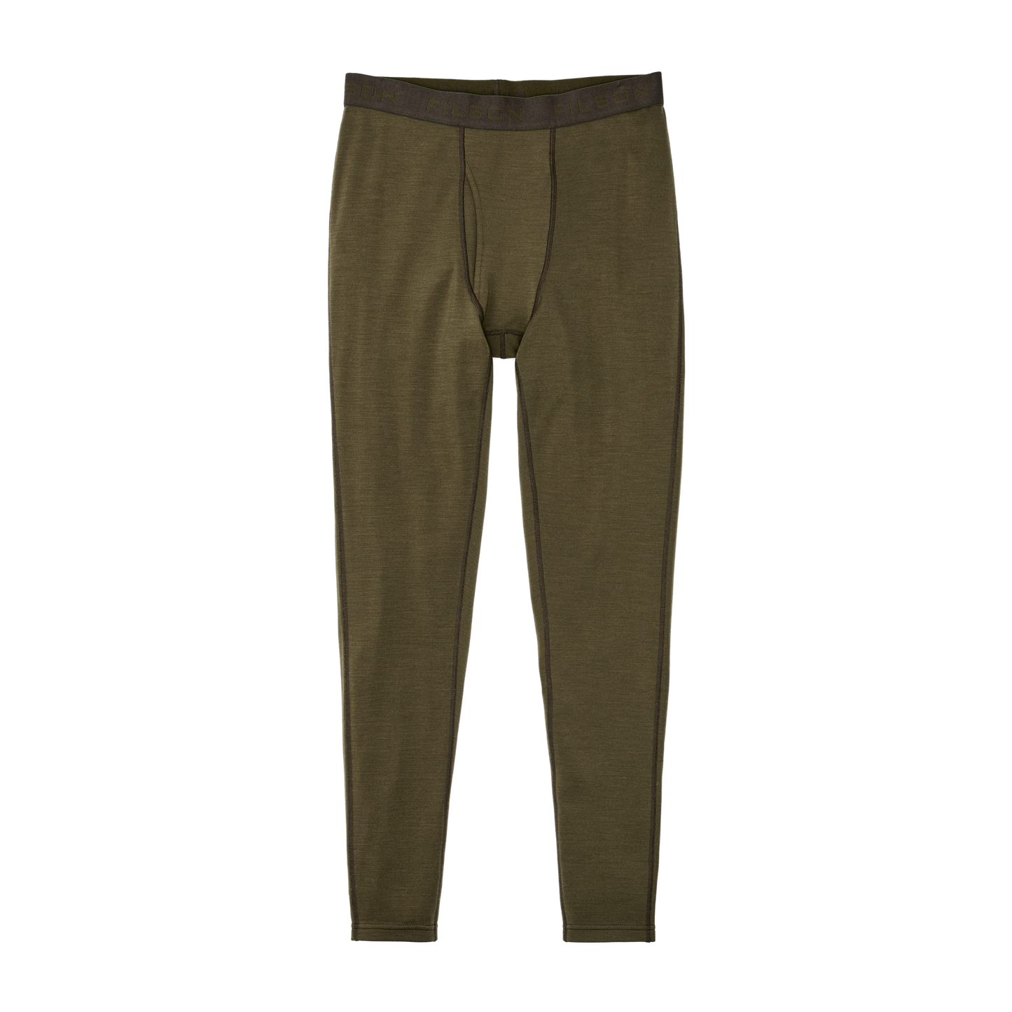 Front-facing image of the Filson 400g Merino Wool Bottoms - Dark Olive