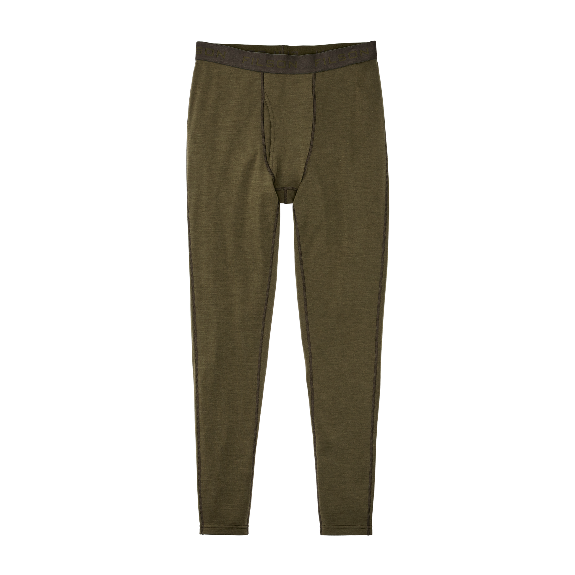 Front-facing image of the Filson 400g Merino Wool Bottoms - Dark Olive