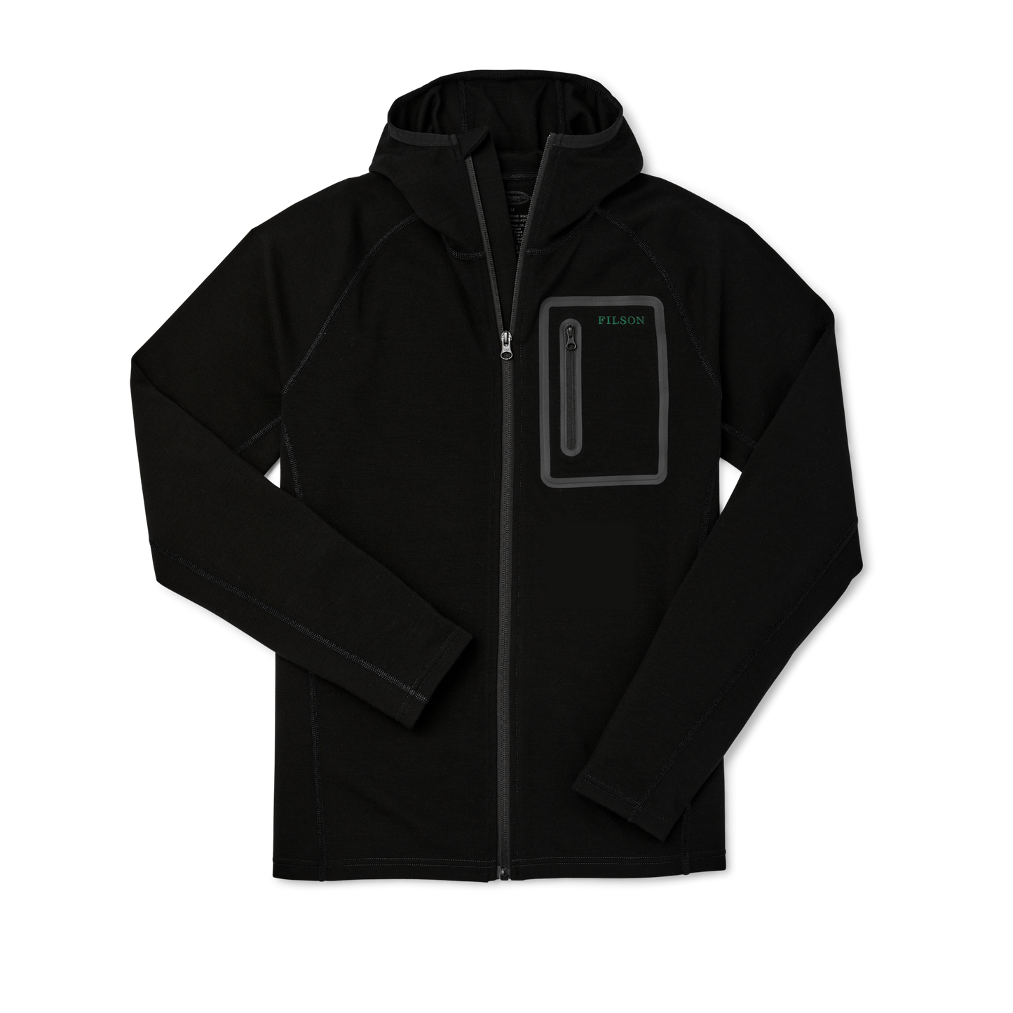 Front-facing image of the Filson 400g Merino Wool Hoodie - Black