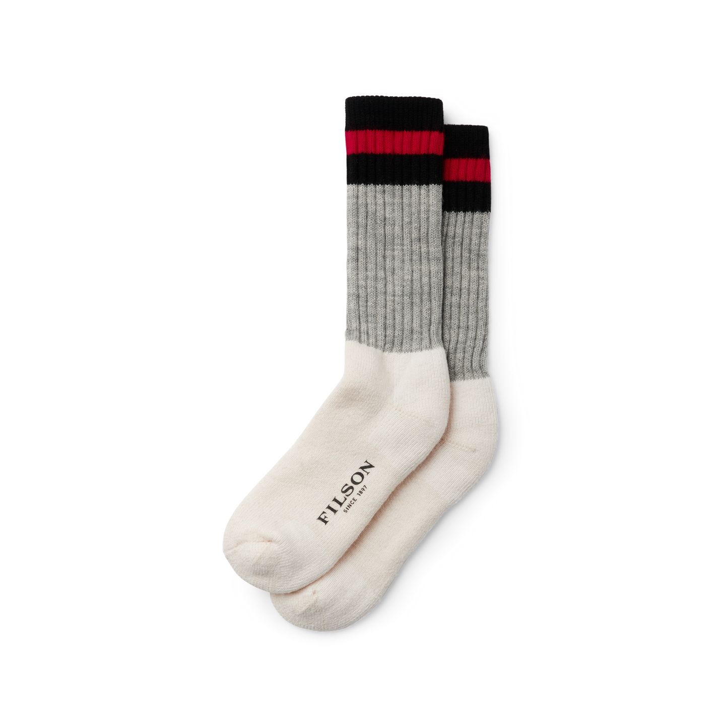 Front-facing image of the Filson 1970s Logger Thermal Socks - Black / Red