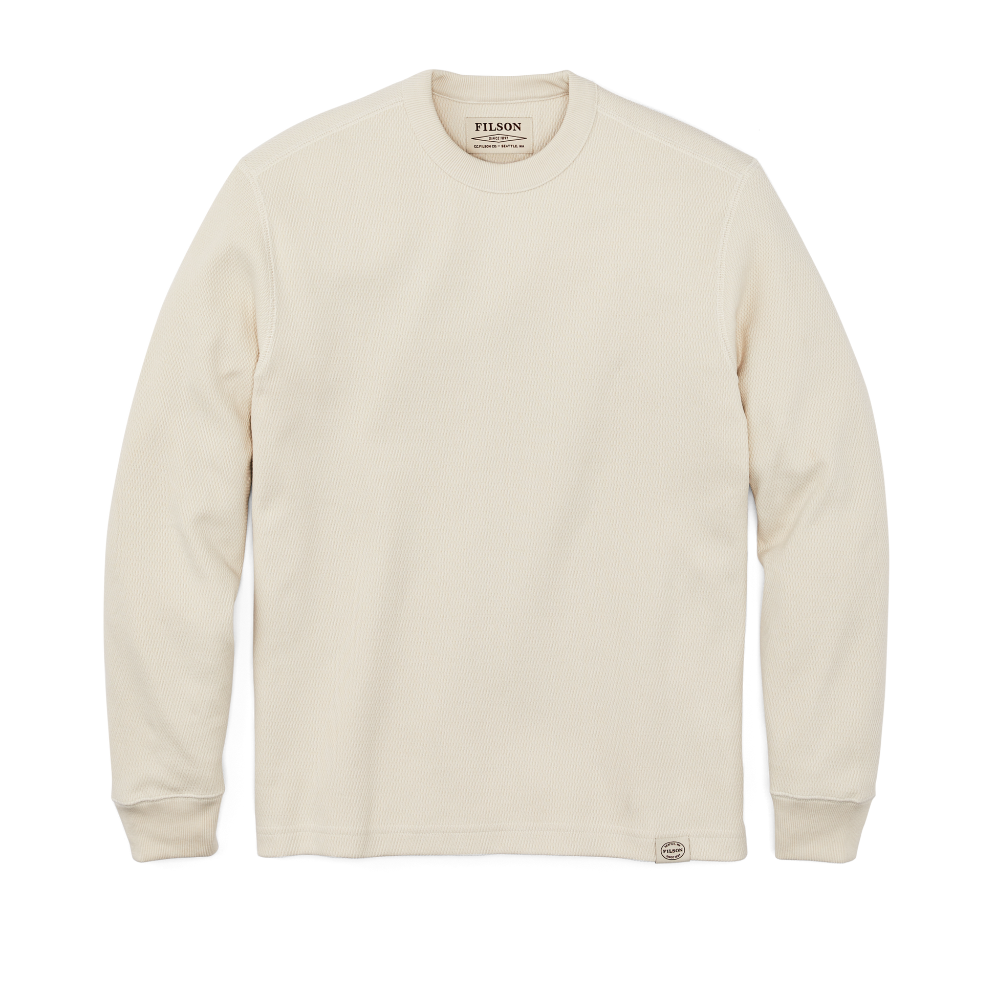 Front-facing image of the Filson Waffle Knit Thermal Crewneck - Sand