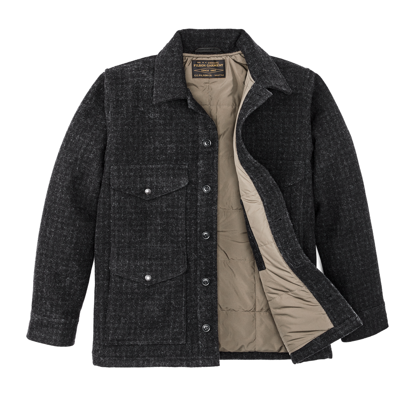 Alternate view of the Filson Mackinaw Wool Insulated Cruiser Jacket - Black Marl /  Heather Check