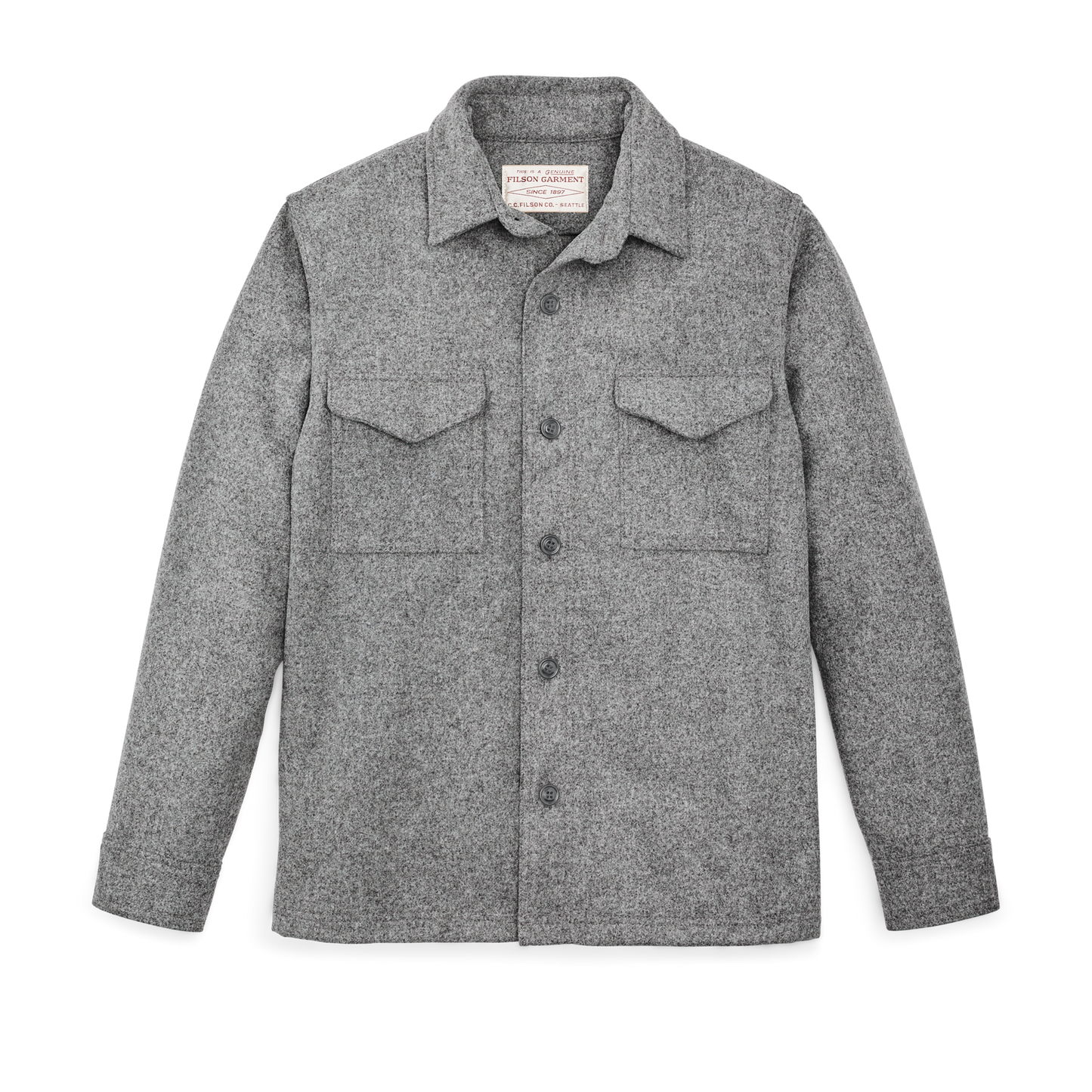 Front-facing image of the Filson Wool Jac-shirt - Light Heather Gray