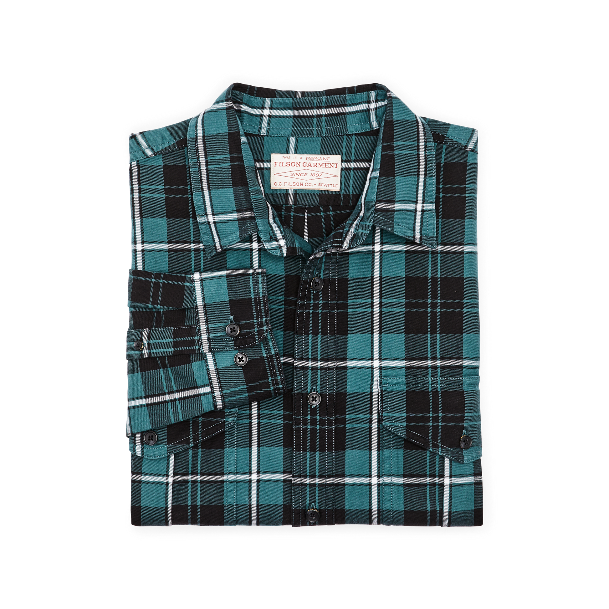 Alternate view of the Filson Lightweight Alaskan Guide Shirt - Petrol / Black / White Plaid