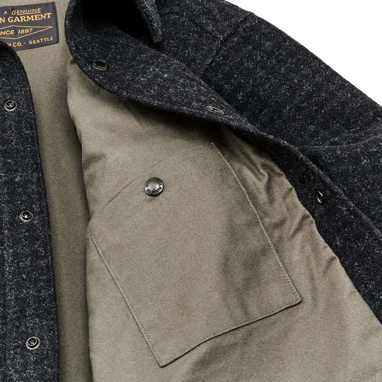 Alternate view of the Filson Lined Mackinaw Wool Jac Shirt - Black Marl / Heather Check