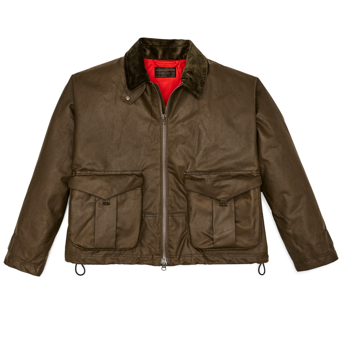 Front-facing image of the Filson Women's Shelter Cloth Short Work Jacket - Dark Tan