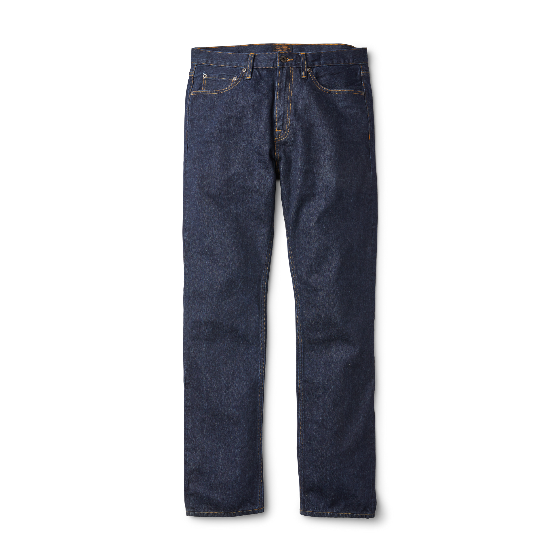 Front-facing image of the Filson Rail-splitter Jeans - Rinse Indigo