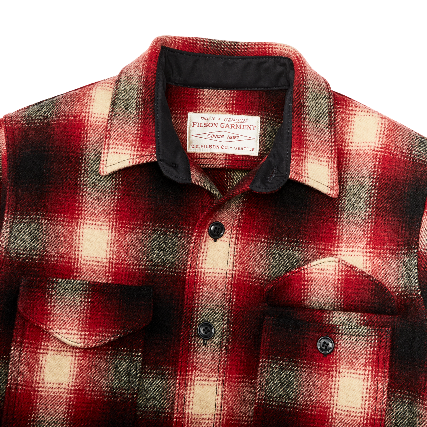 Alternate view of the Filson Mackinaw Wool Jac-shirt - Red / Black Ombre Plaid