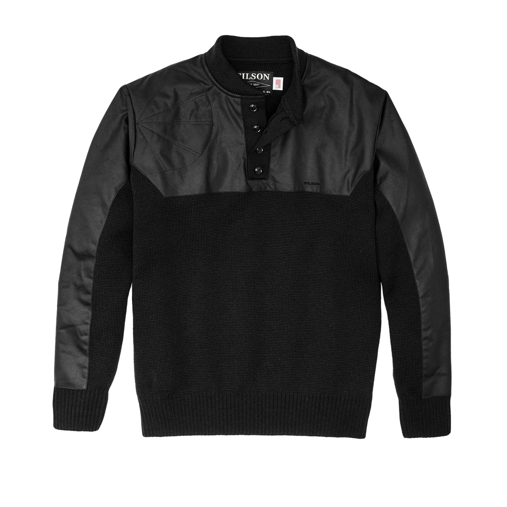 Front-facing image of the Filson Henley Guide Sweater - Black